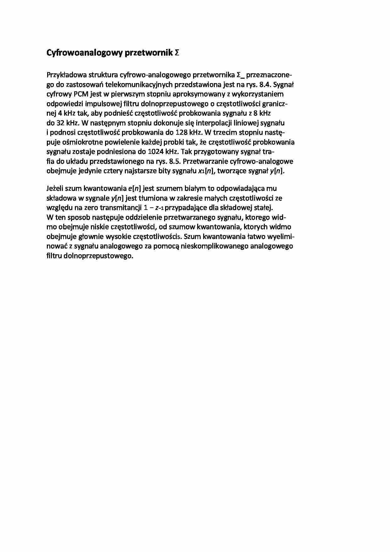 Cyfrowo analogowy przetwornik Σ - wykład - strona 1