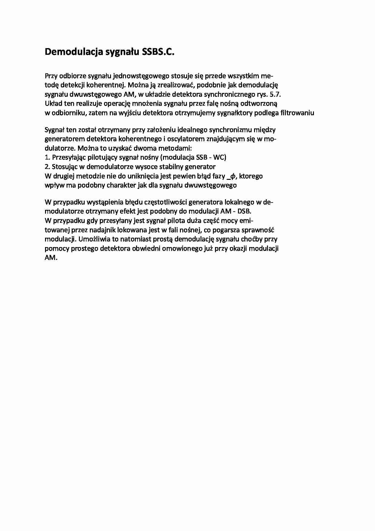 Demodulacja sygnału SSB - wykład - strona 1