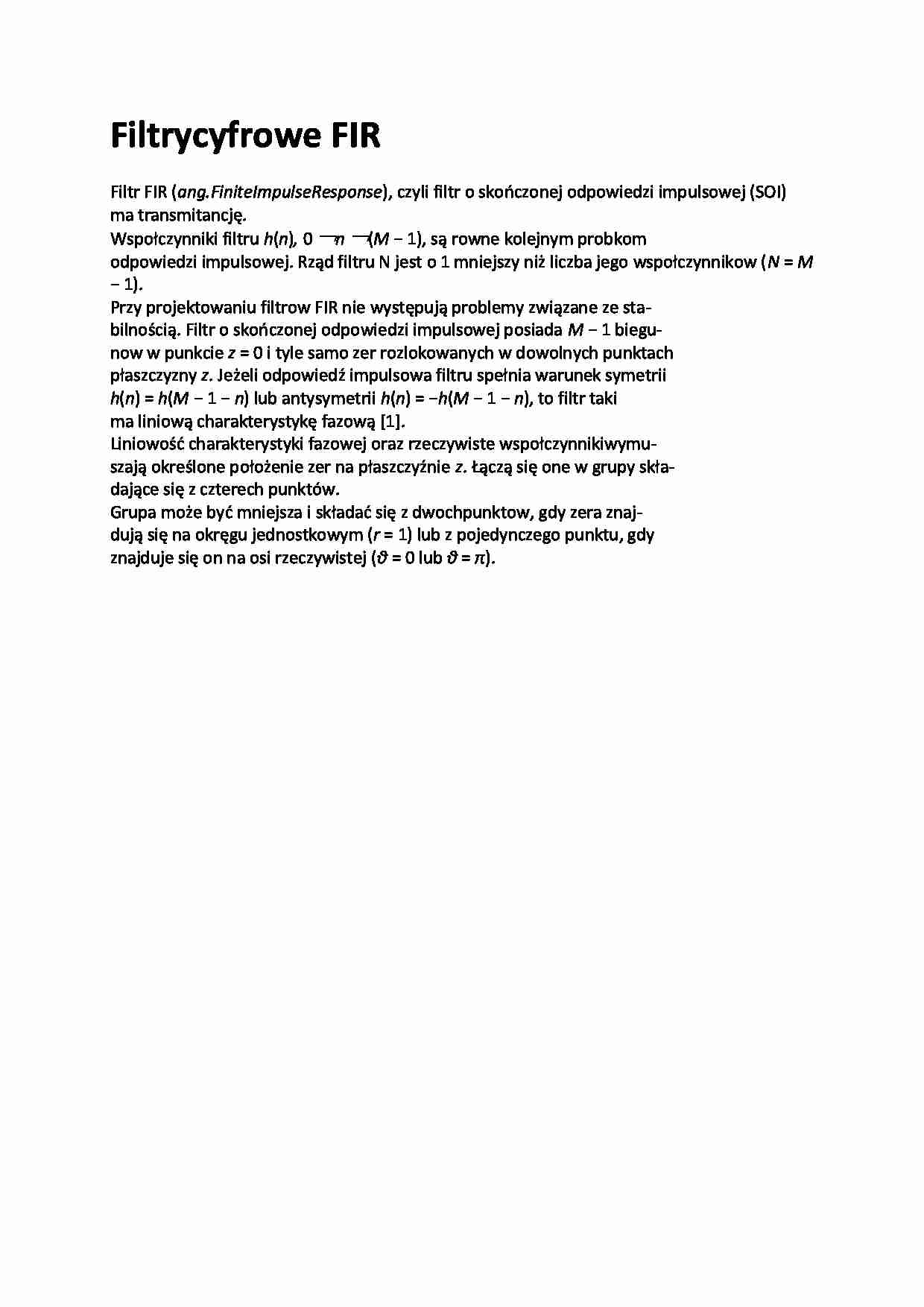 Filtry cyfrowe FIR - wykład - strona 1