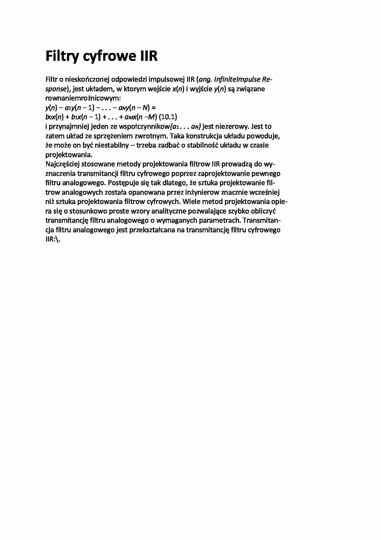 Filtry cyfrowe IIR - wykład - strona 1