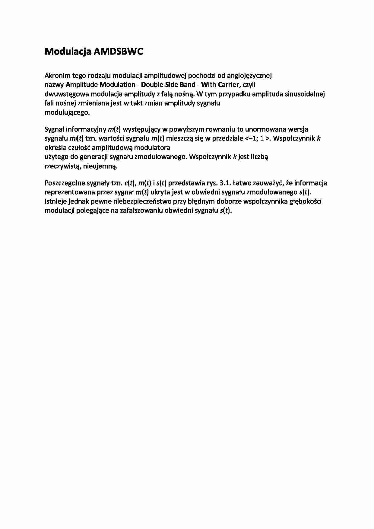Modulacja AM DSB WC - opracowanie - strona 1