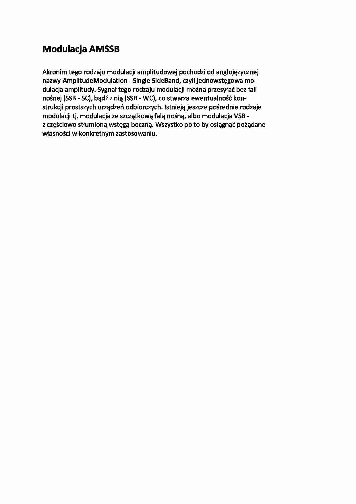 Modulacja AM SSB - opracowanie - strona 1