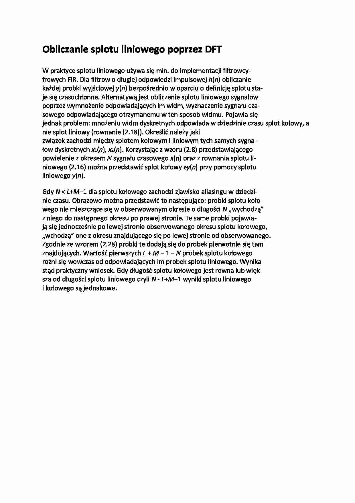 Obliczanie splotu liniowego poprzez DFT - wykład - strona 1