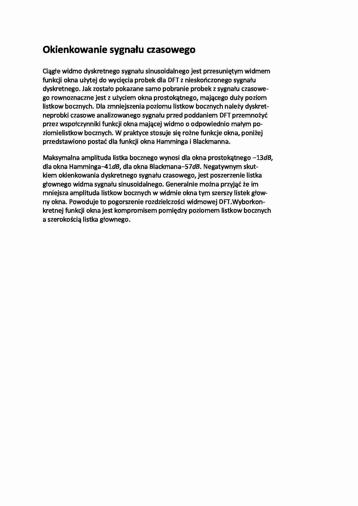 Okienkowanie sygnału czasowego - wykład - strona 1