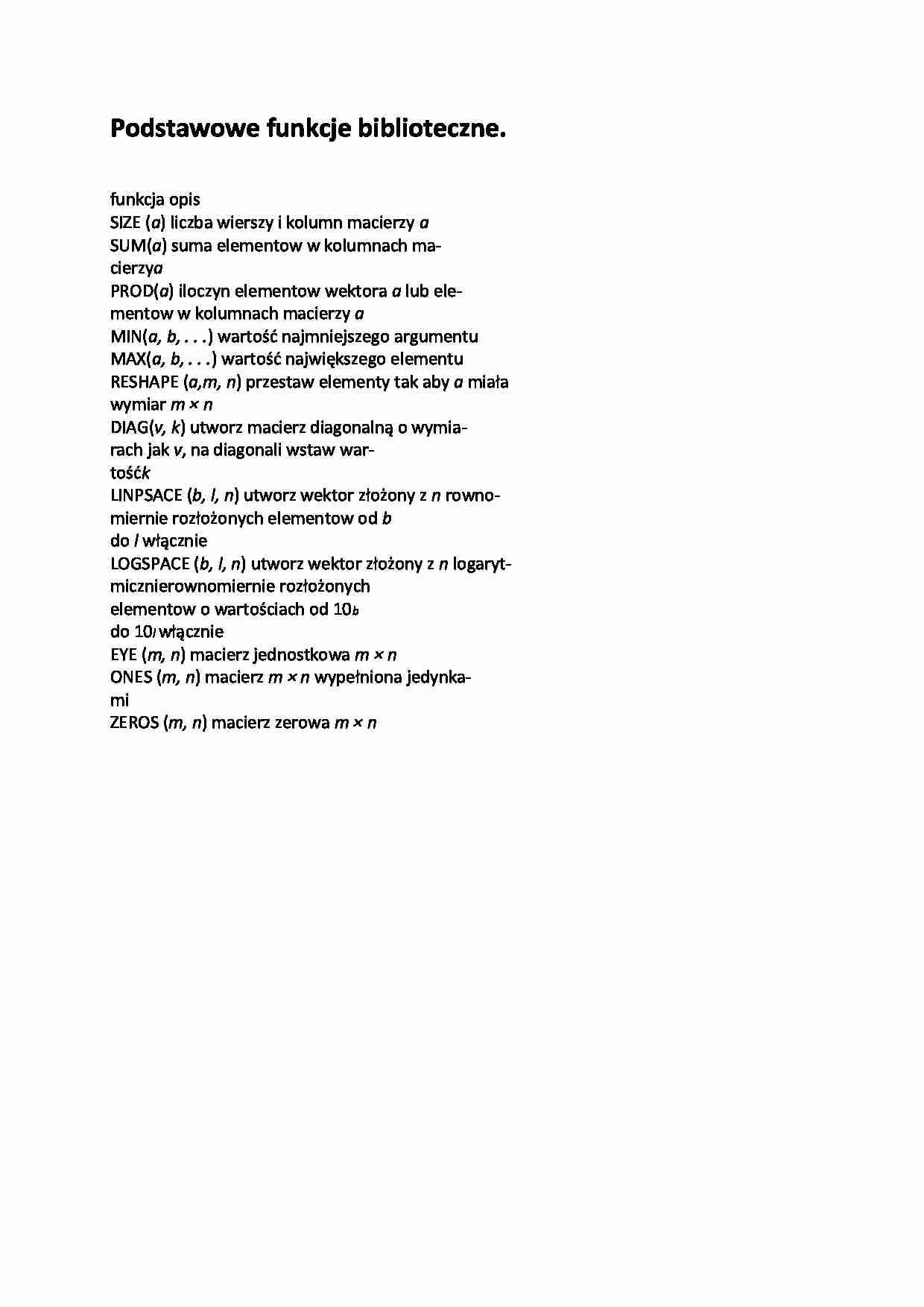 Podstawowe funkcje biblioteczne - wykład - strona 1