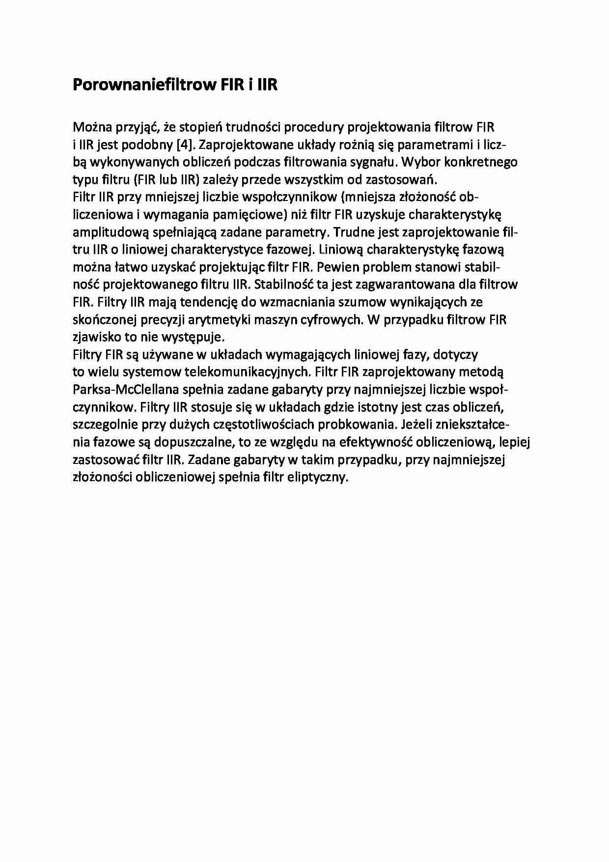 Porownanie filtrow FIR i IIR - opracowanie - strona 1