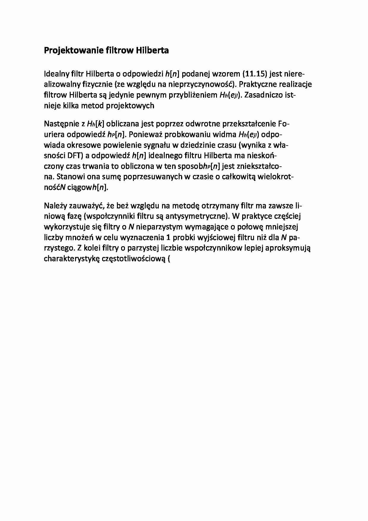 Projektowanie filtrow Hilberta - wykład - strona 1