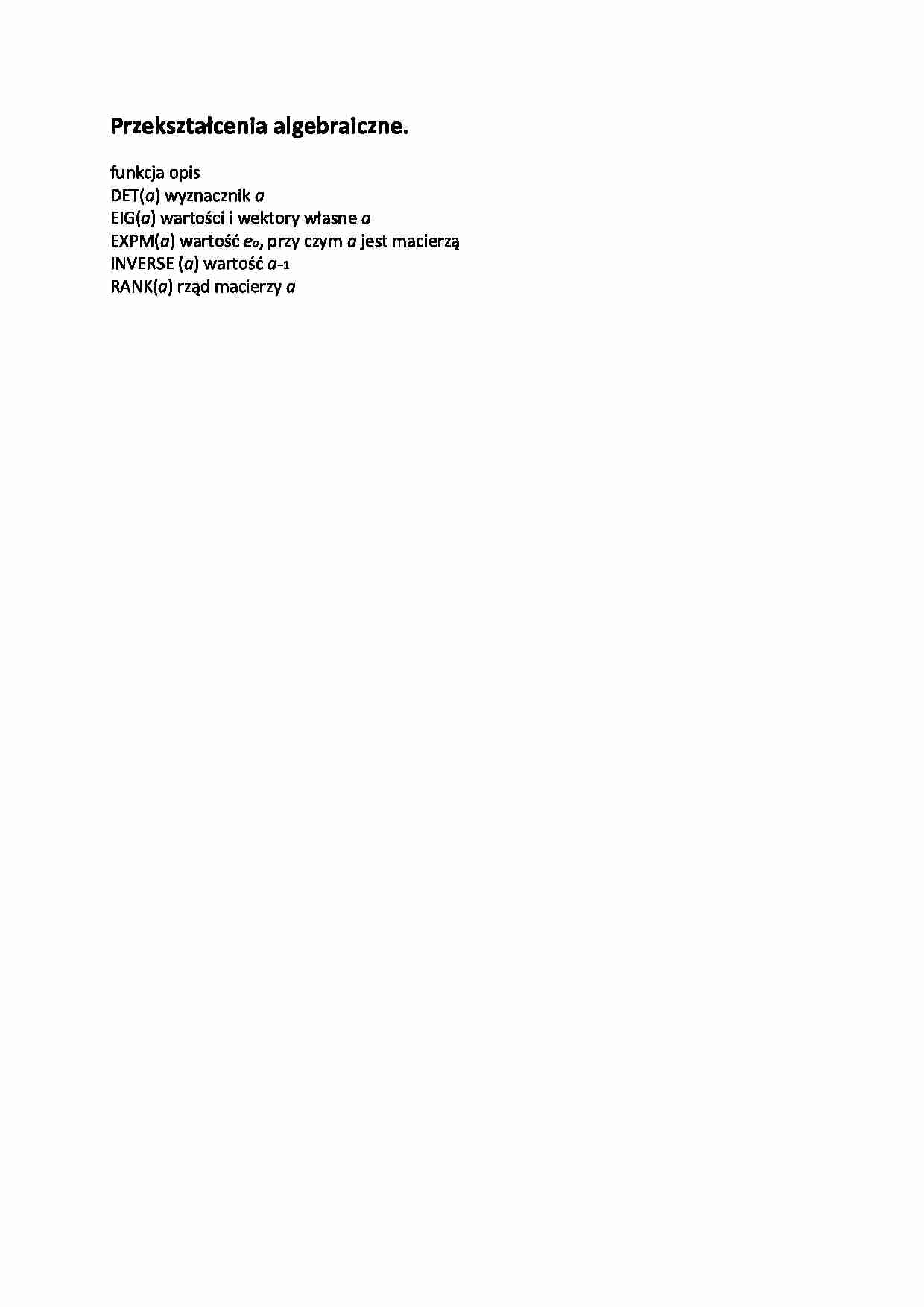 Przekształcenia algebraiczne - opracowanie - strona 1