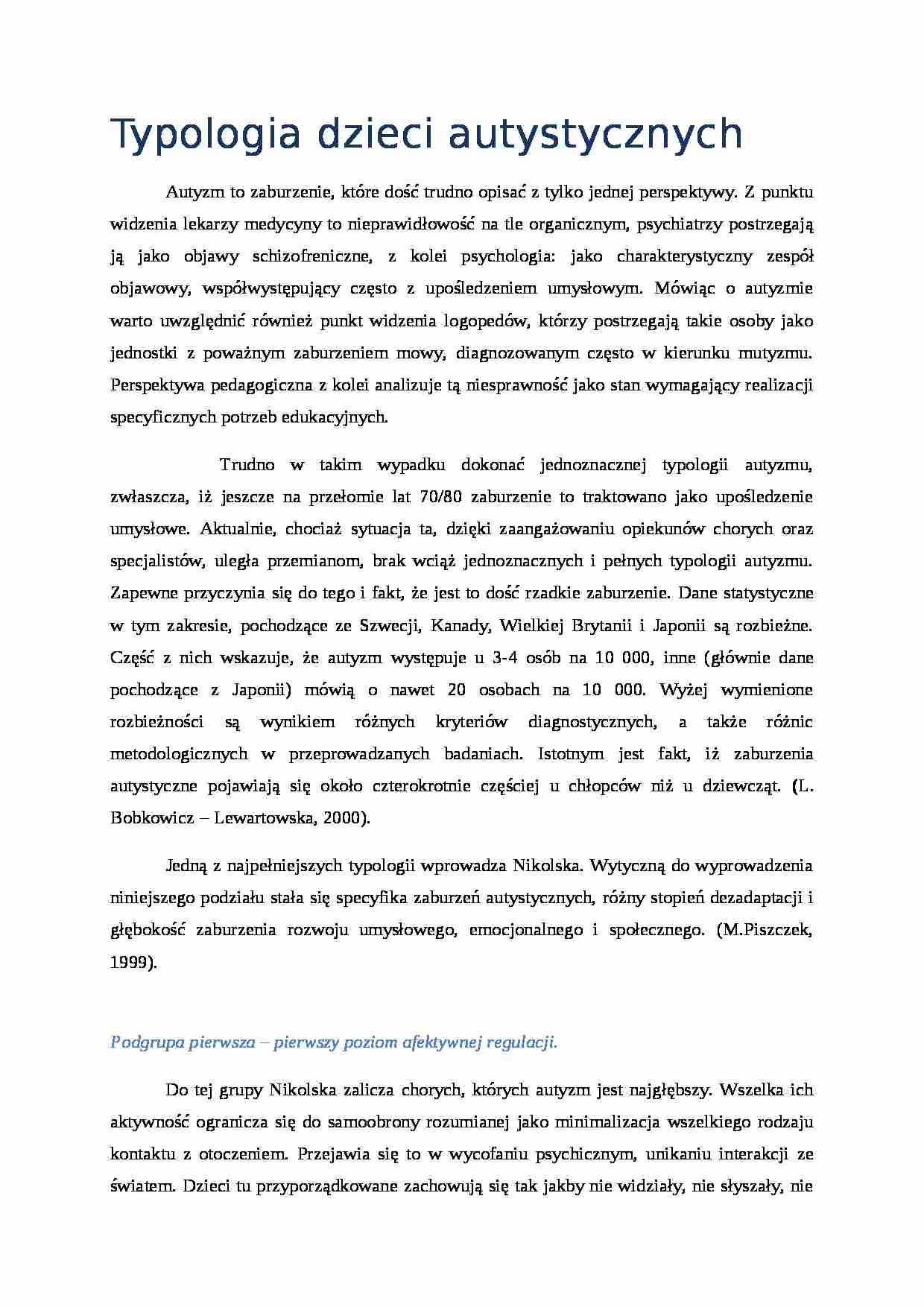 typologia autyzmu - praca, 31 stron - strona 1