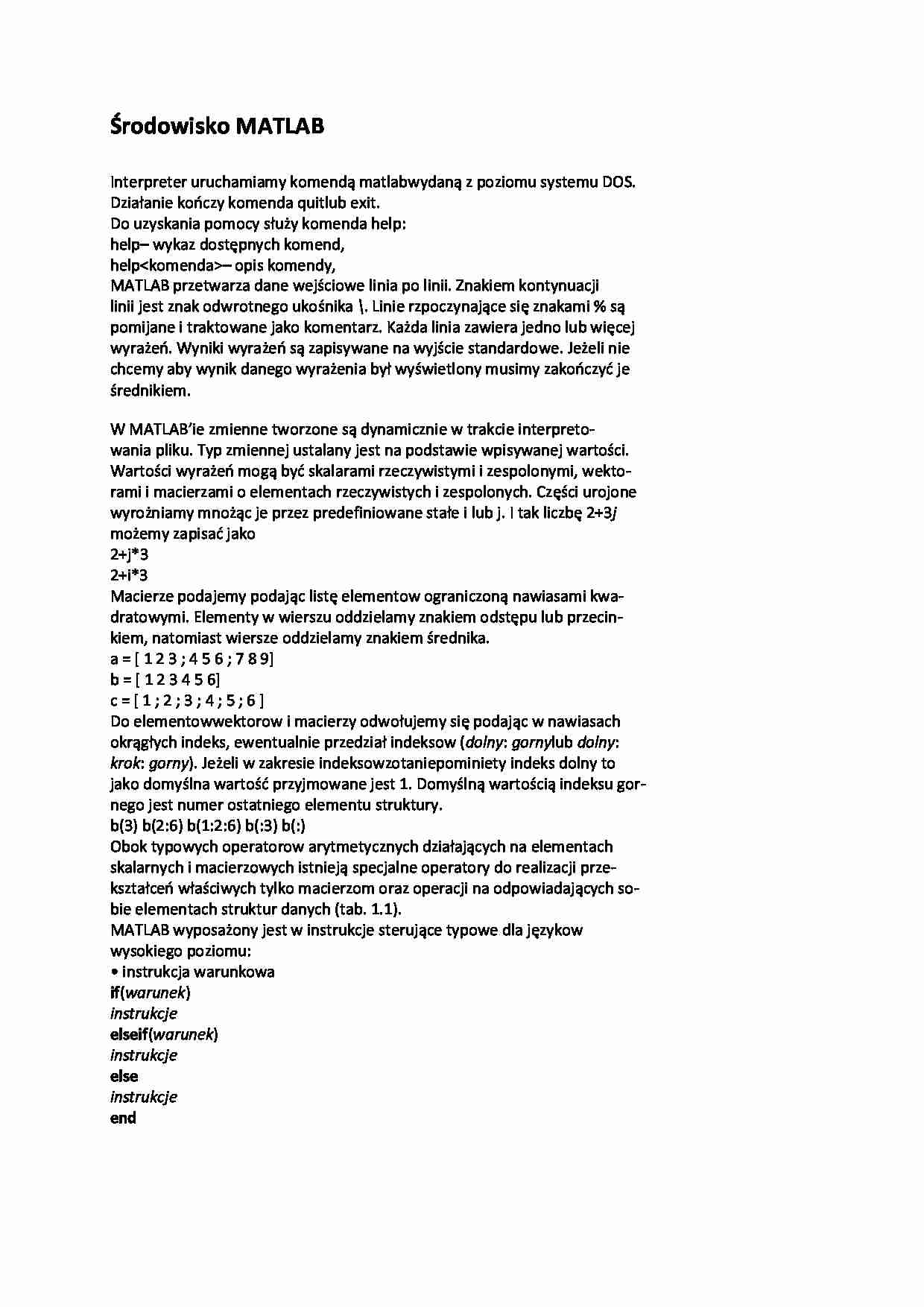 Środowisko MATLAB - wykład - strona 1