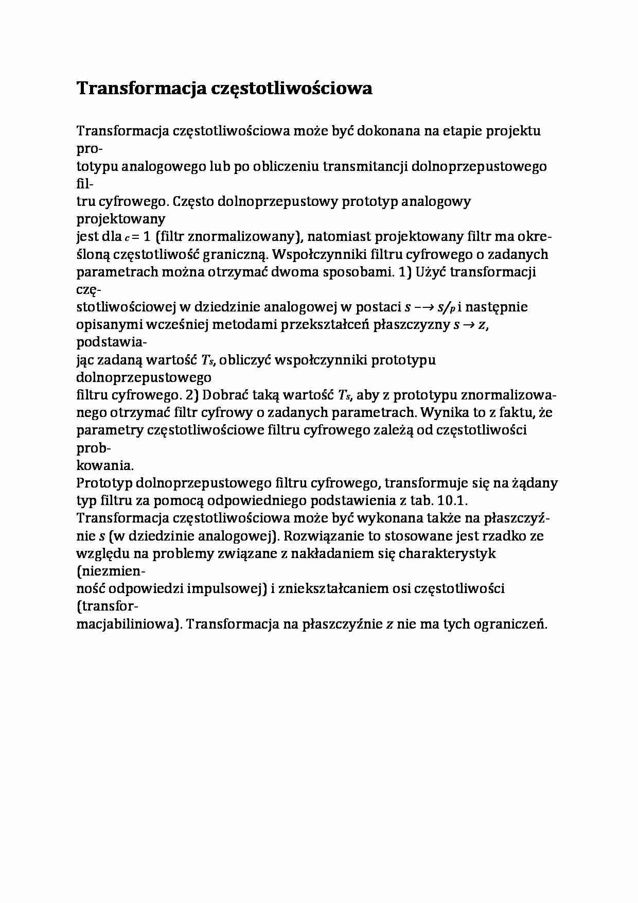 Transformacja częstotliwościowa - opracowanie - strona 1