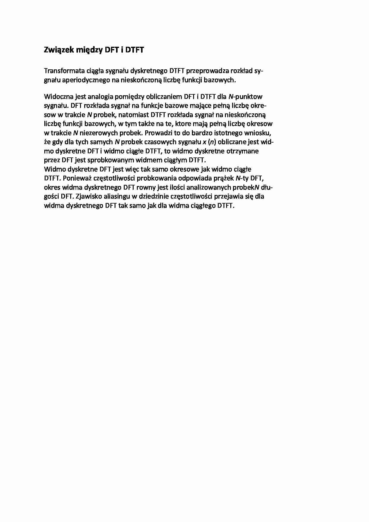 Związek między DFT i DTFT - wykład - strona 1