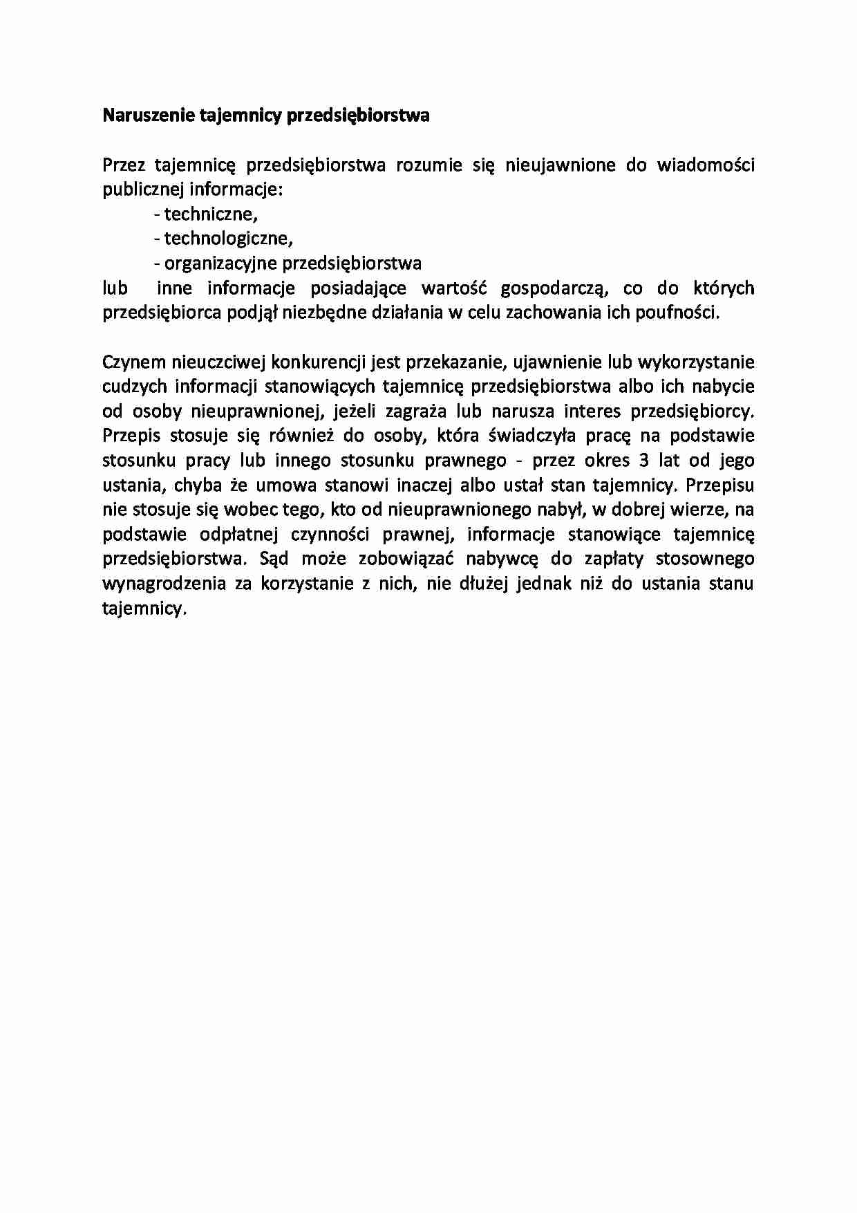 Naruszenie tajemnicy przedsiębiorstwa - strona 1