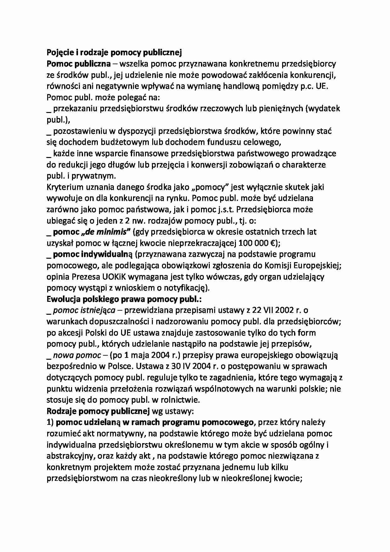 Pojęcie i rodzaje pomocy publicznej - strona 1