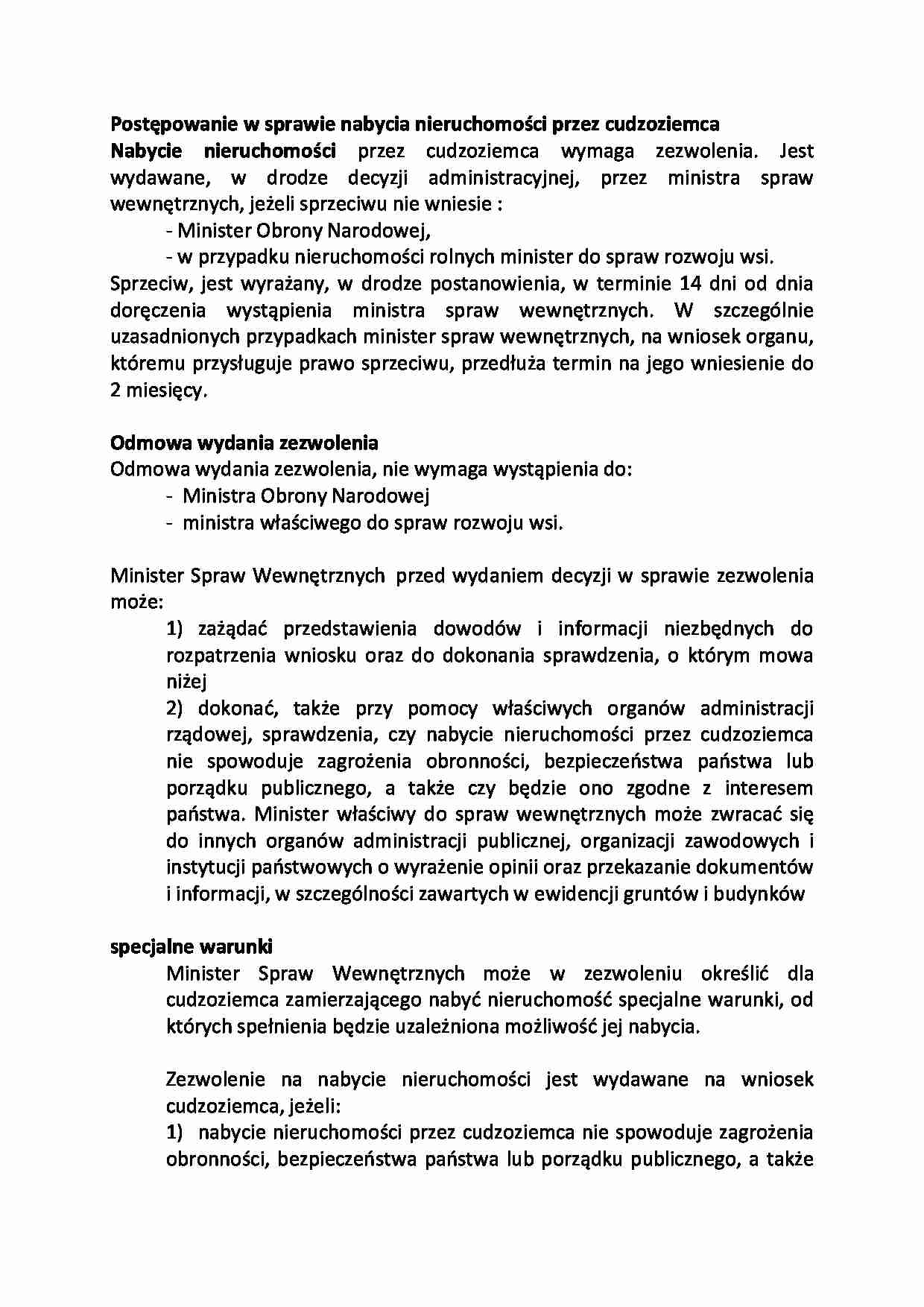 Postępowanie w sprawie nabycia nieruchomości przez cudzoziemca - strona 1