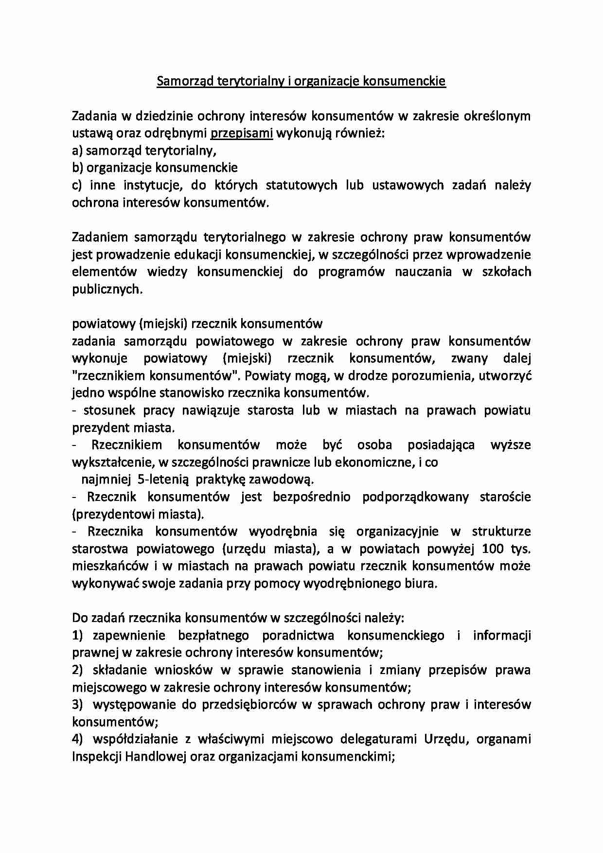 Samorząd terytorialny i organizacje konsumenckie - strona 1