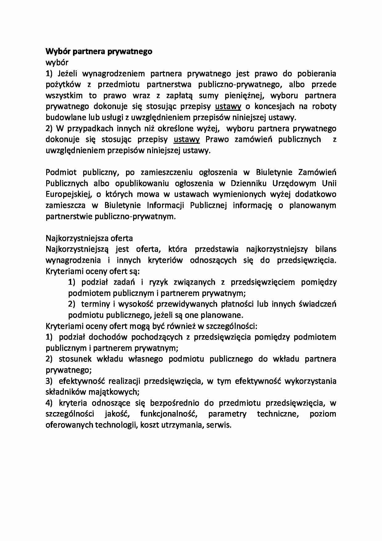 Wybór partnera prywatnego - strona 1