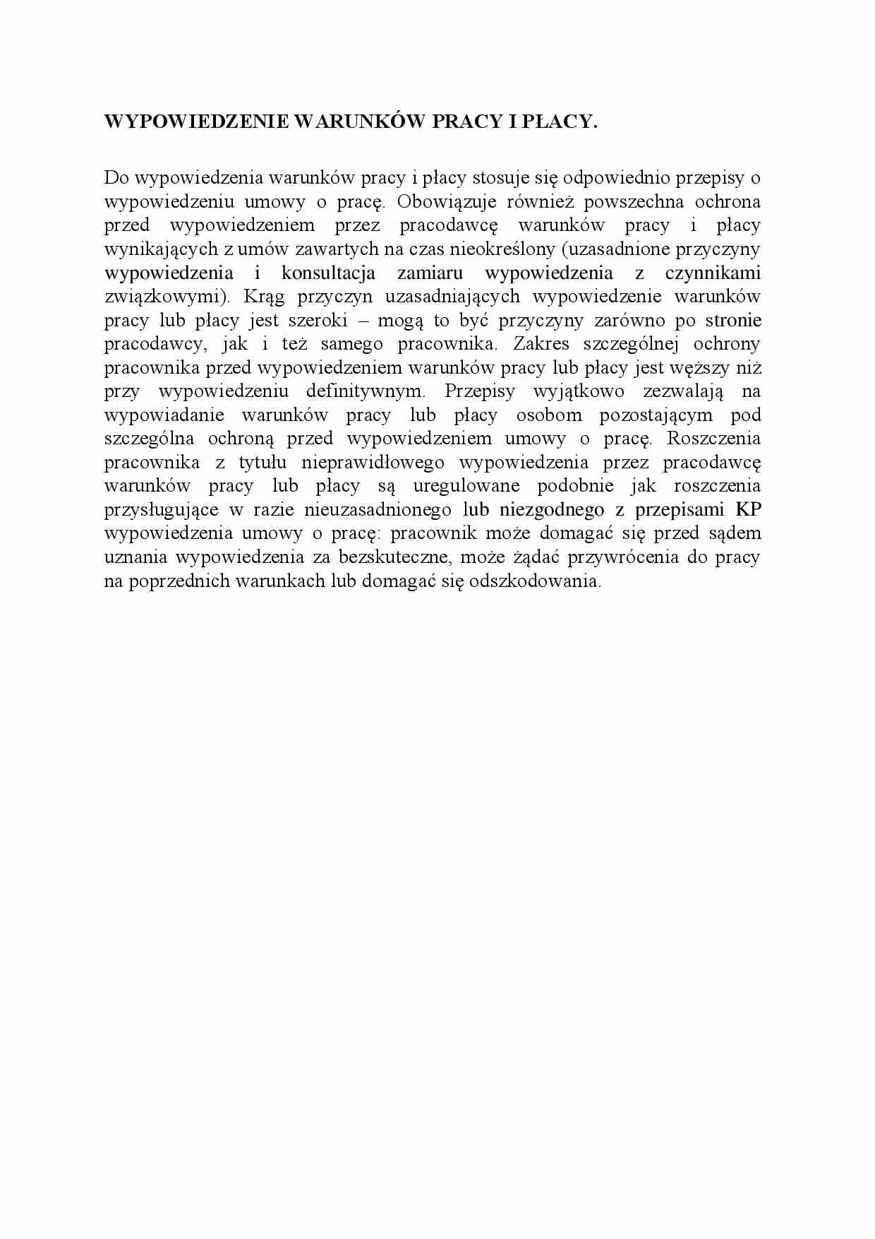 Wypowiedzenie warunków pracy i płacy - strona 1