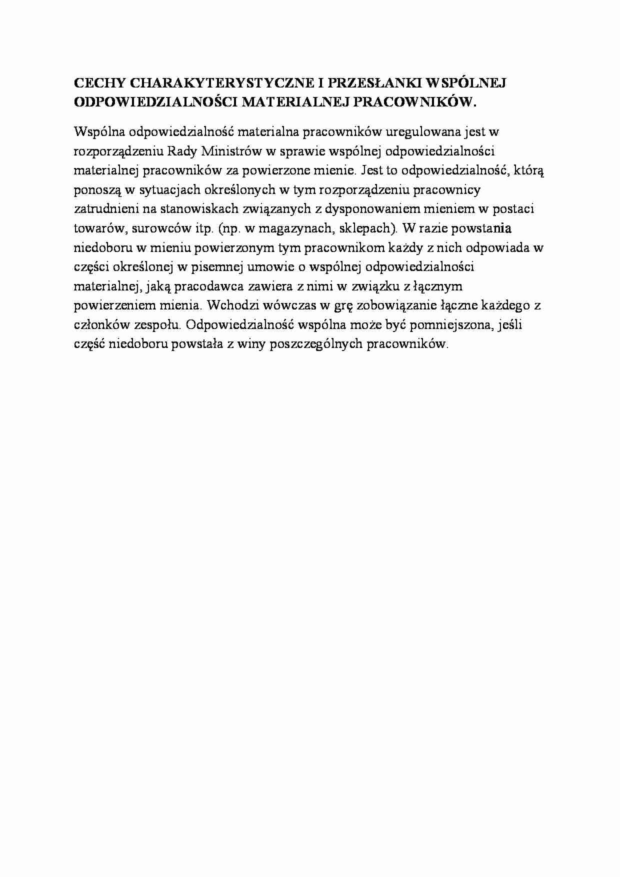 Cechy i przesłanki odpowiedzialności materialnej pracowników - strona 1
