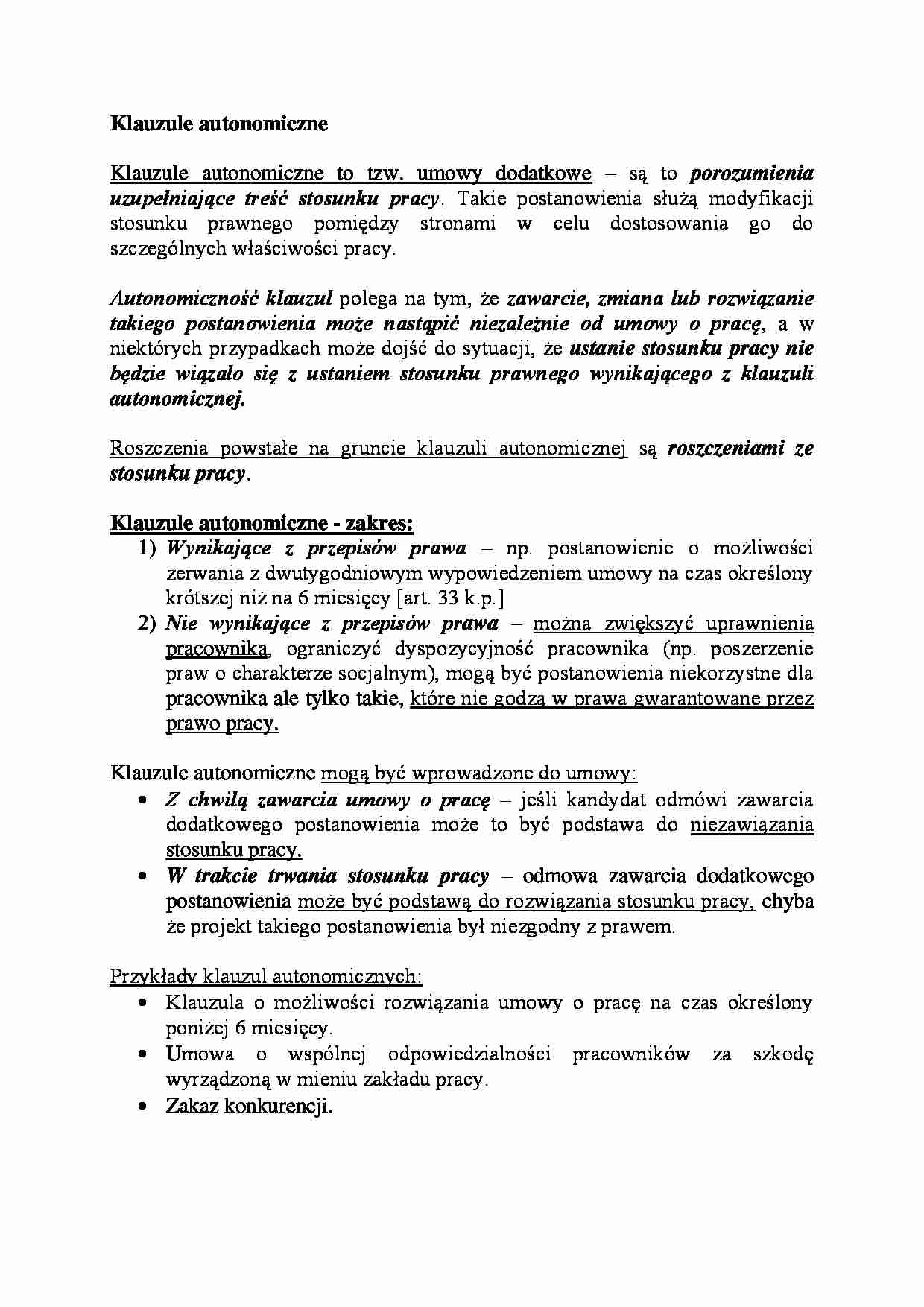 Klauzule autonomiczne - wykład - strona 1