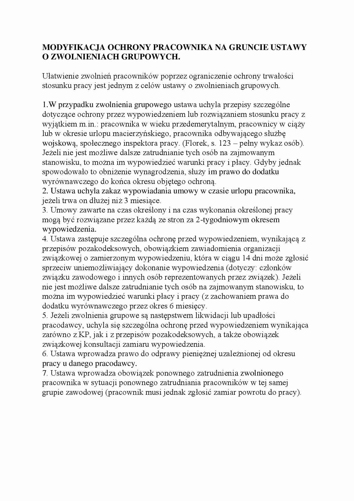 Modyfikacja ochrony pracownika na gruncie ustawy o zwolnieniach - strona 1