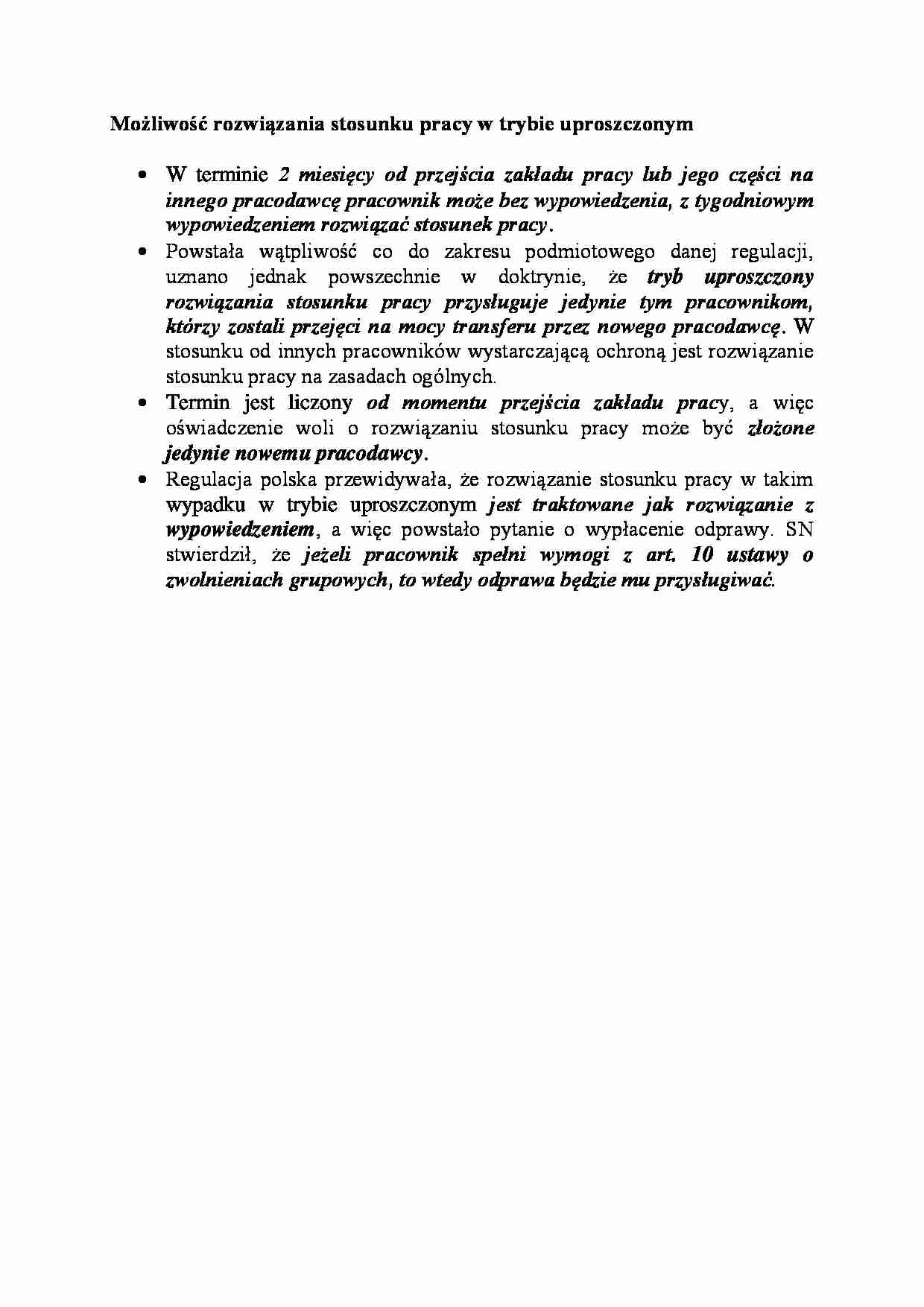 Możliwość rozwiązania stosunku pracy w trybie uproszczonym - strona 1