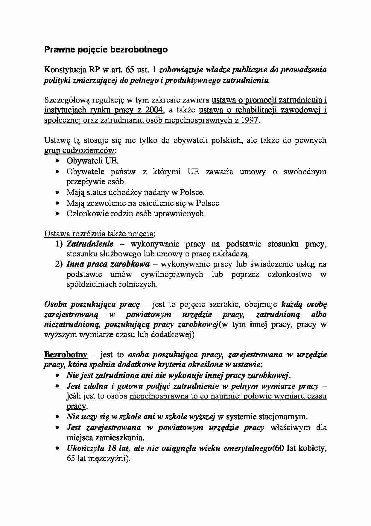 Prawne pojęcie bezrobotnego - strona 1