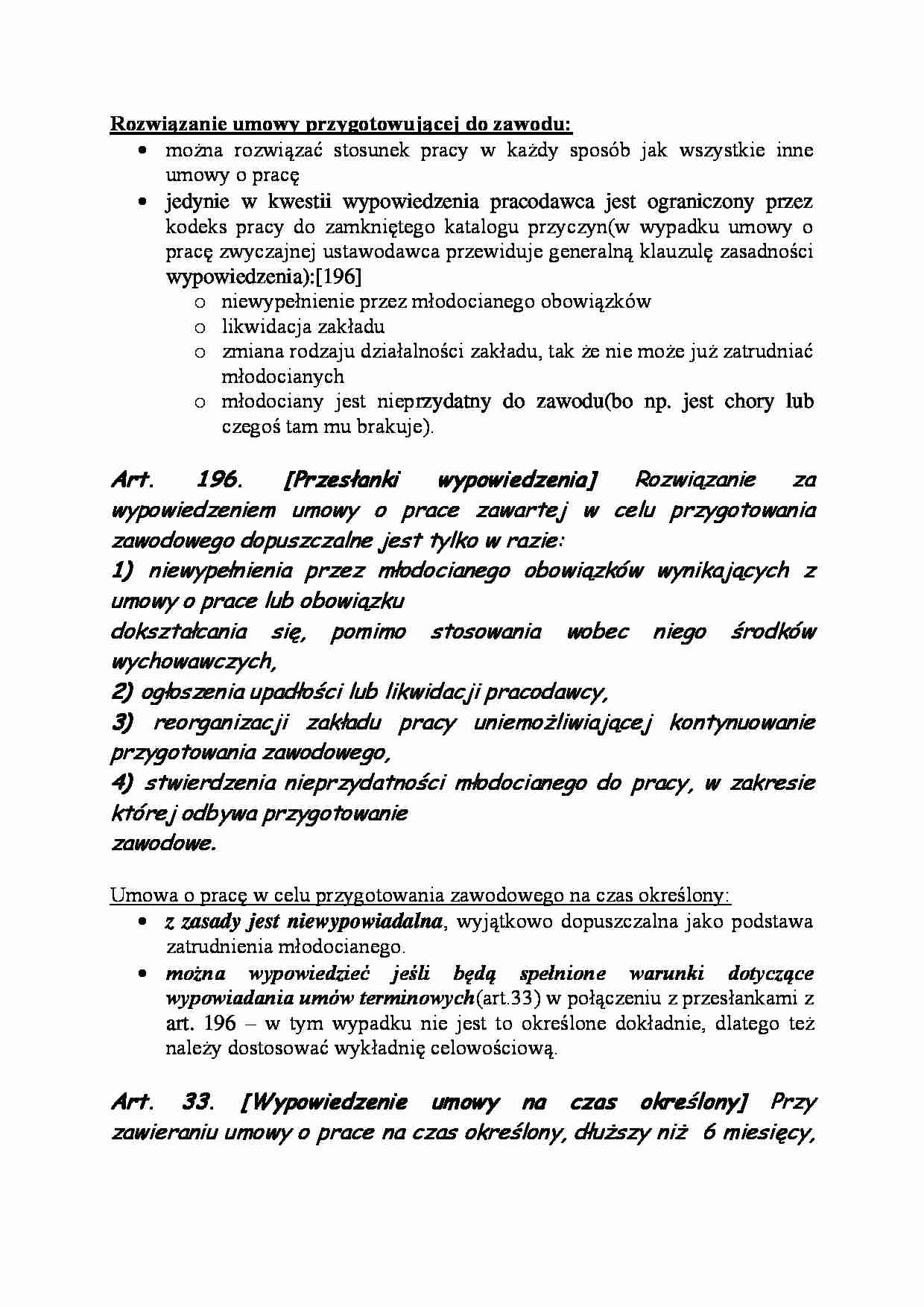 Rozwiązanie umowy przygotowującej do zawodu - strona 1