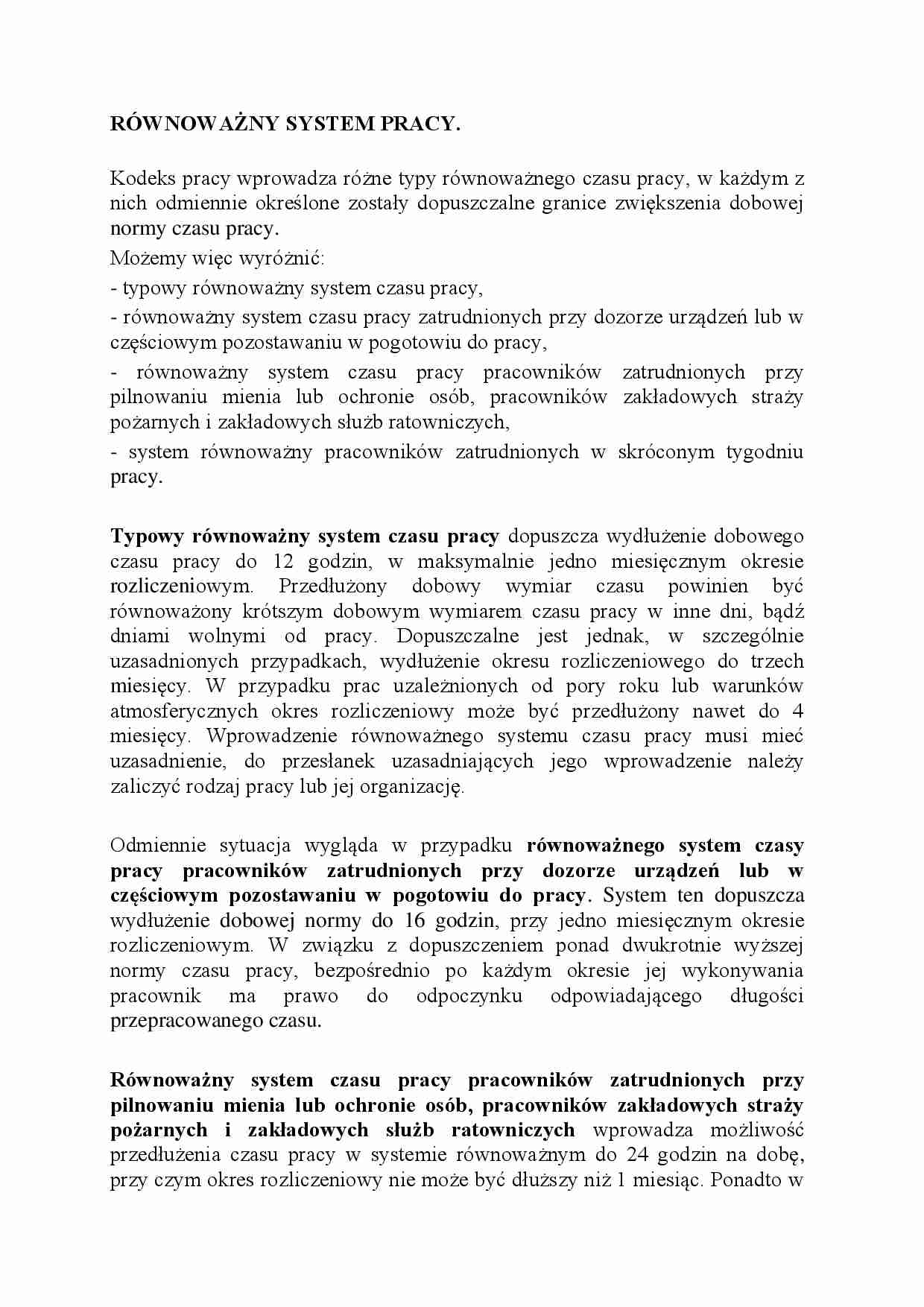 Równoważny system pracy - strona 1