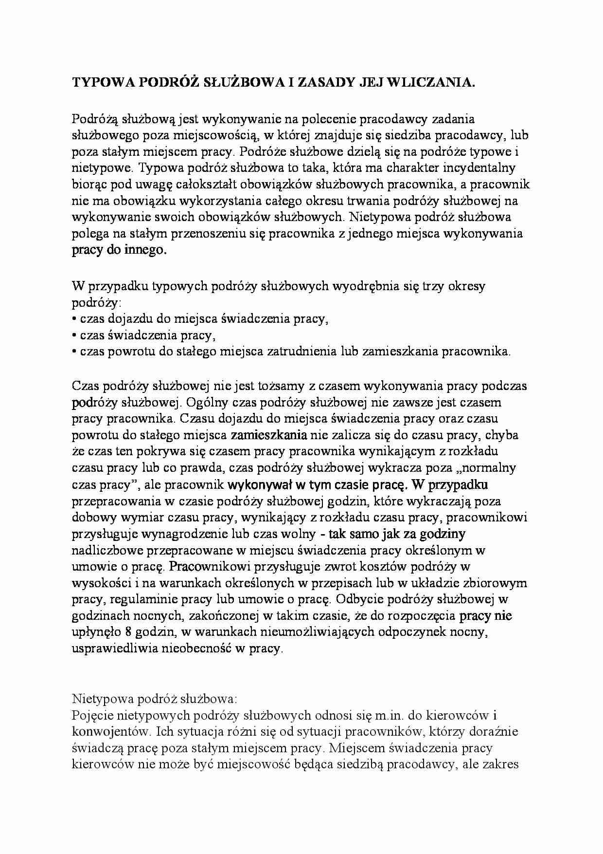 Podróż służbowa i zasady jej wliczania - strona 1