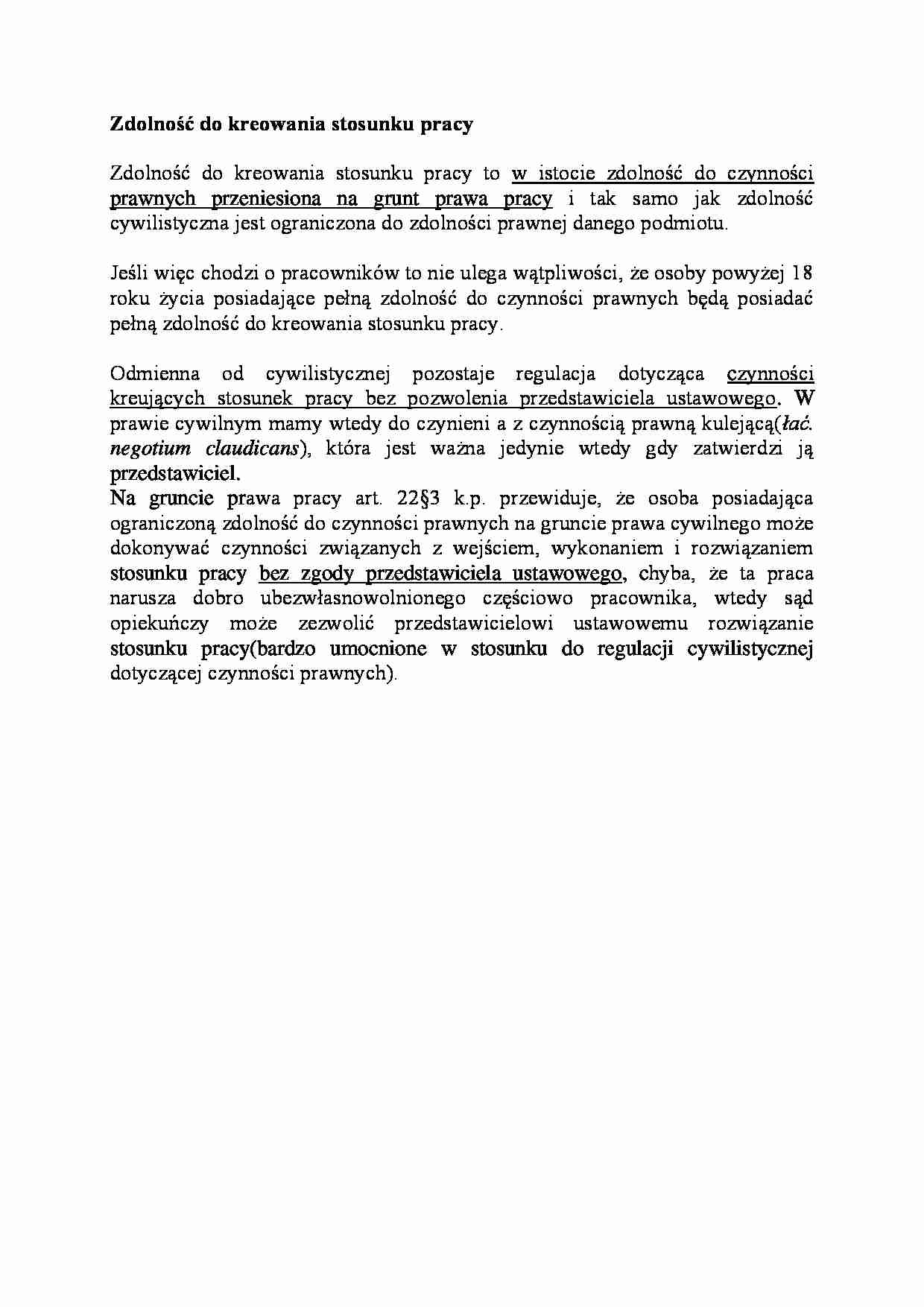 Zdolność do kreowania stosunku pracy - strona 1