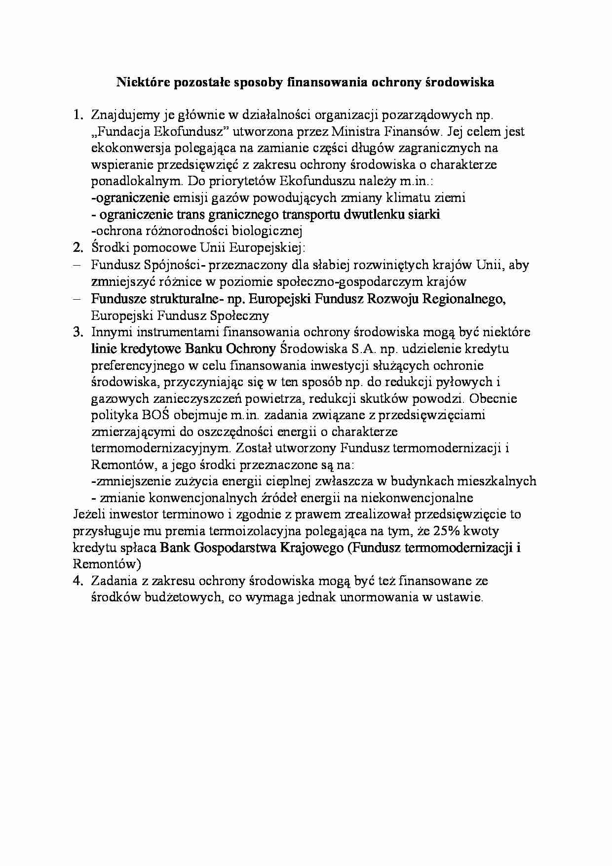 Niektóre pozostałe sposoby finansowania ochrony środowiska - strona 1