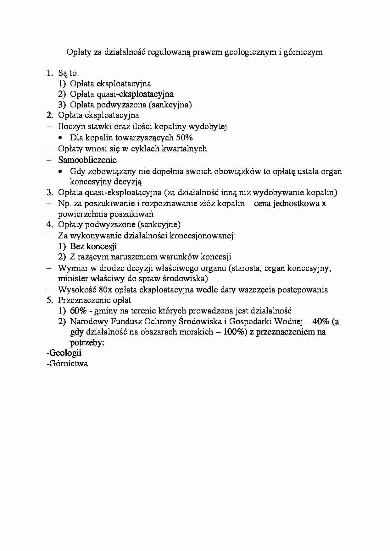 Opłaty za działalność regulowaną prawem geologicznym i górniczym - strona 1