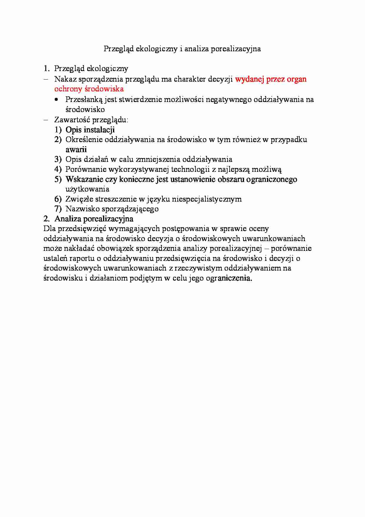 Przegląd ekologiczny i analiza porealizacyjna - strona 1