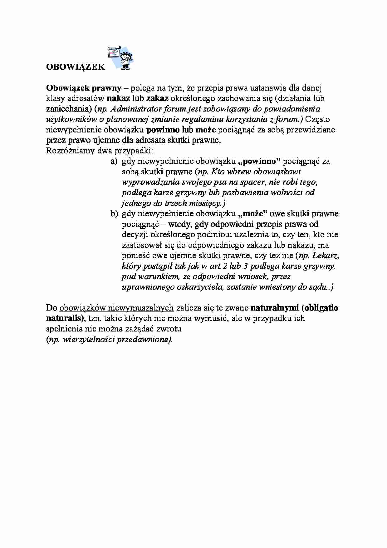 Wykład z prawoznastwa - obowiązek - strona 1