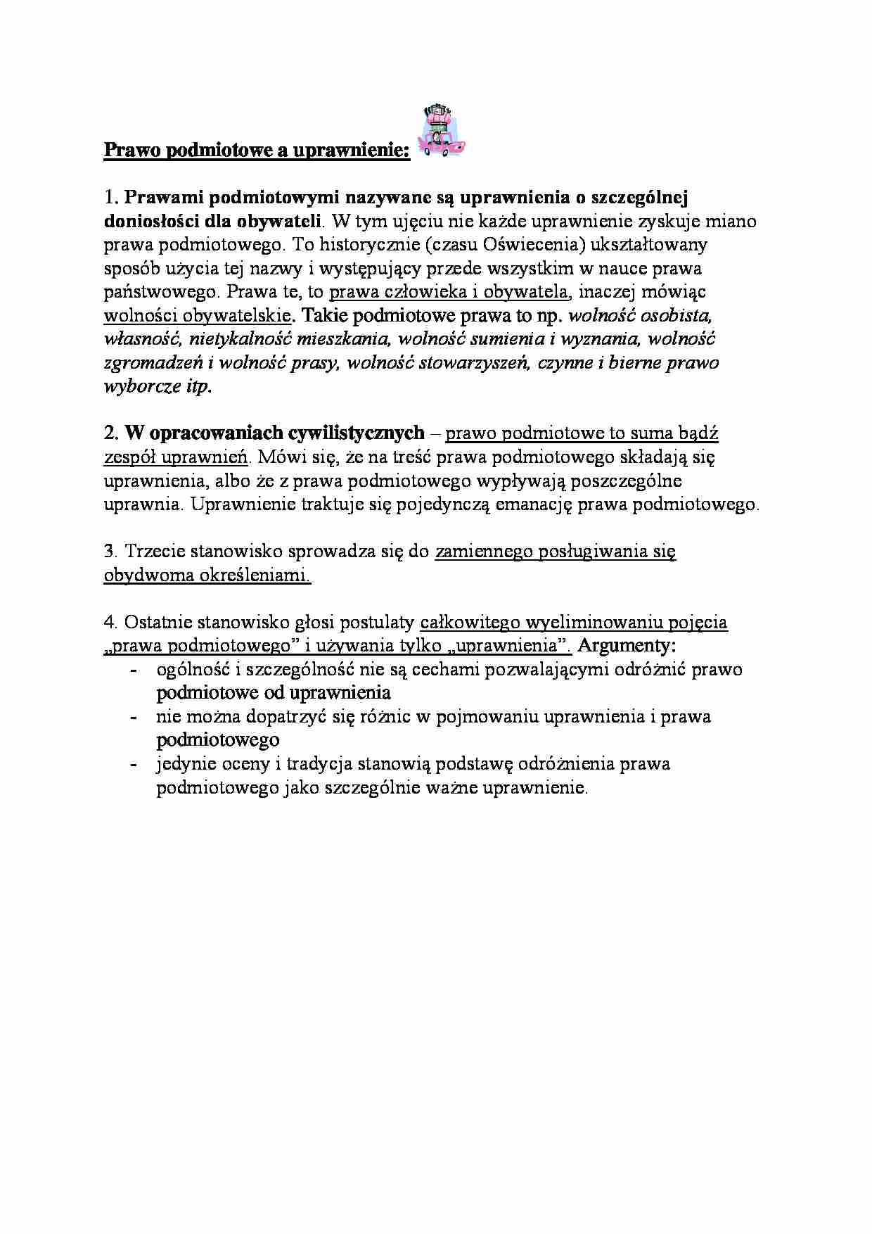 Prawo podmiotowe a uprawnienie - strona 1