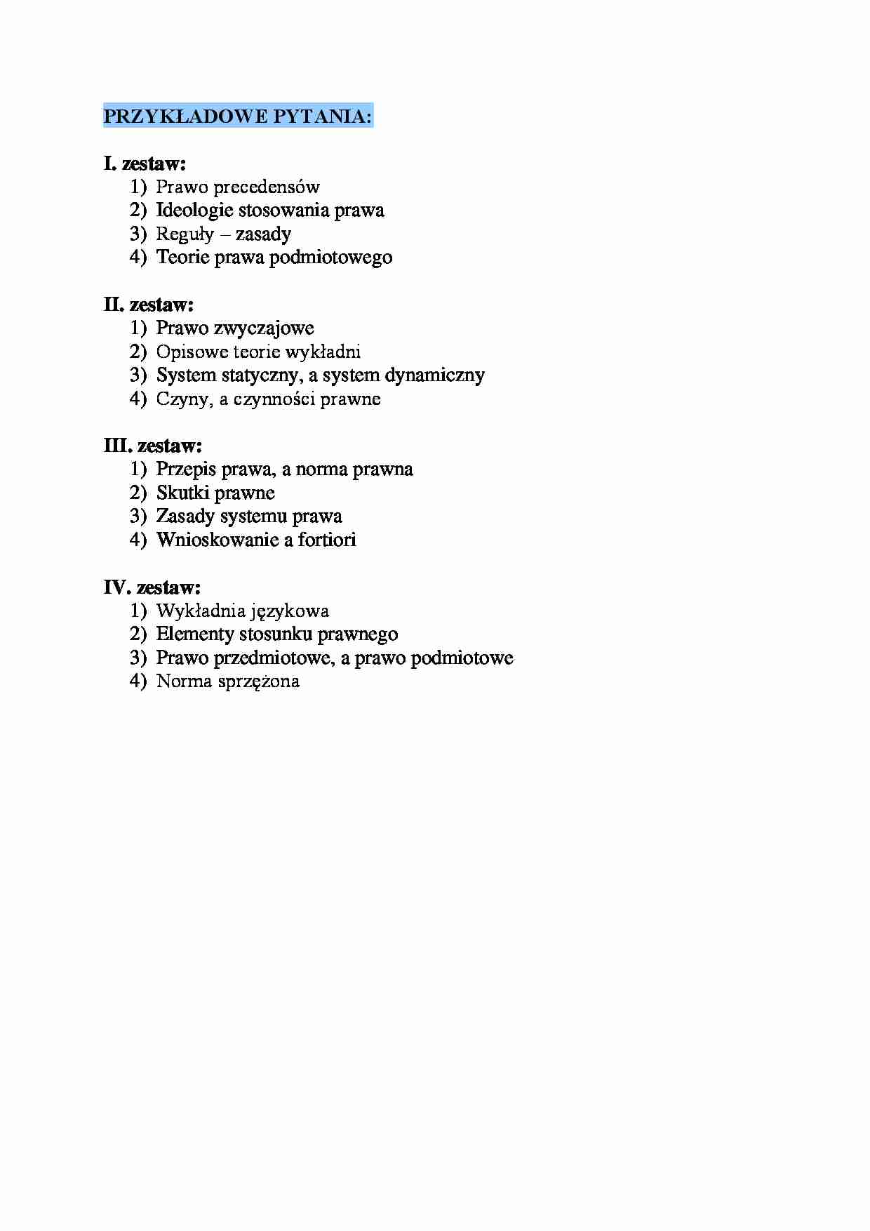 Wykład z prawoznastwa - pytania - strona 1