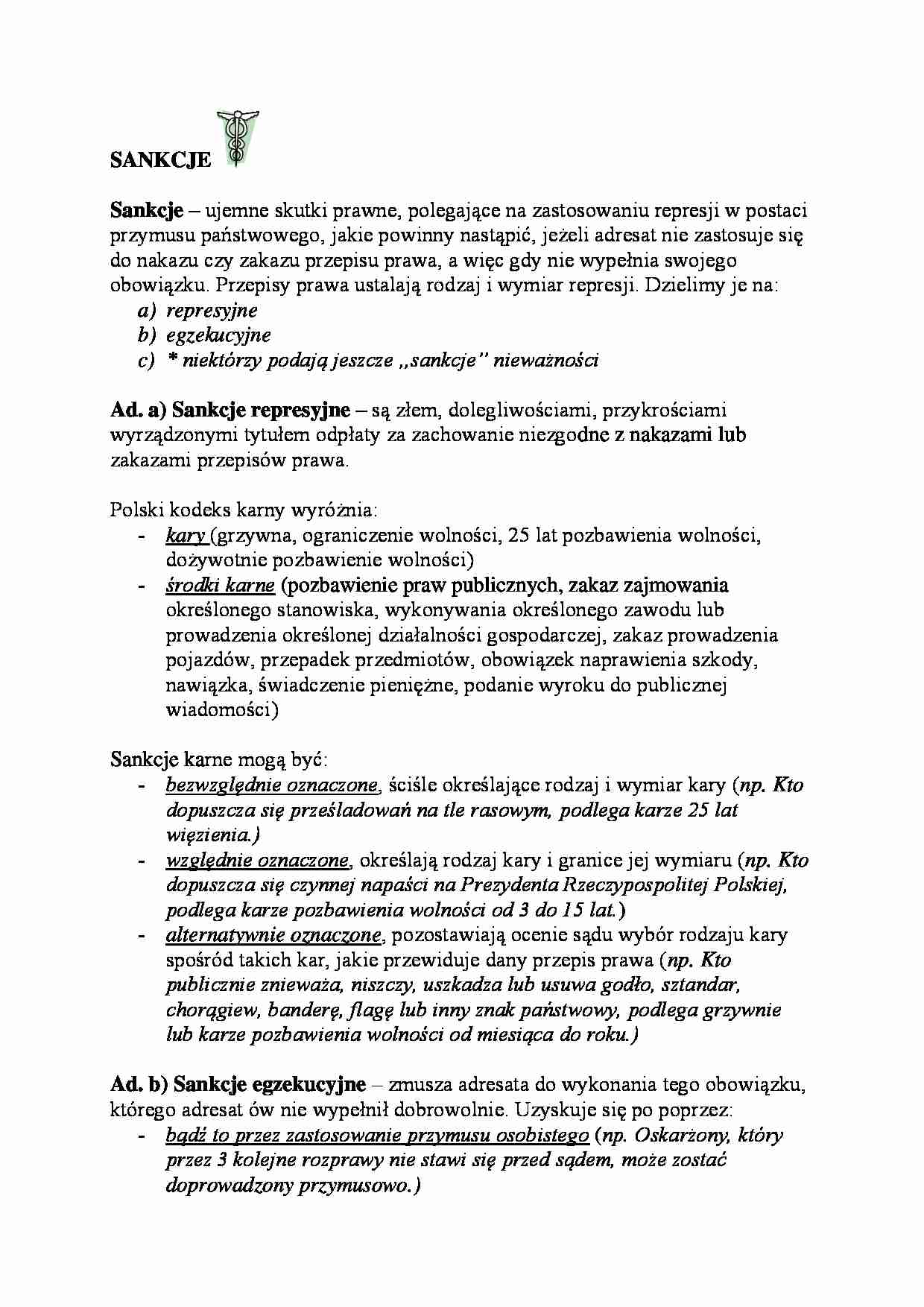 Wykład z prawoznastwa - sankcje - strona 1