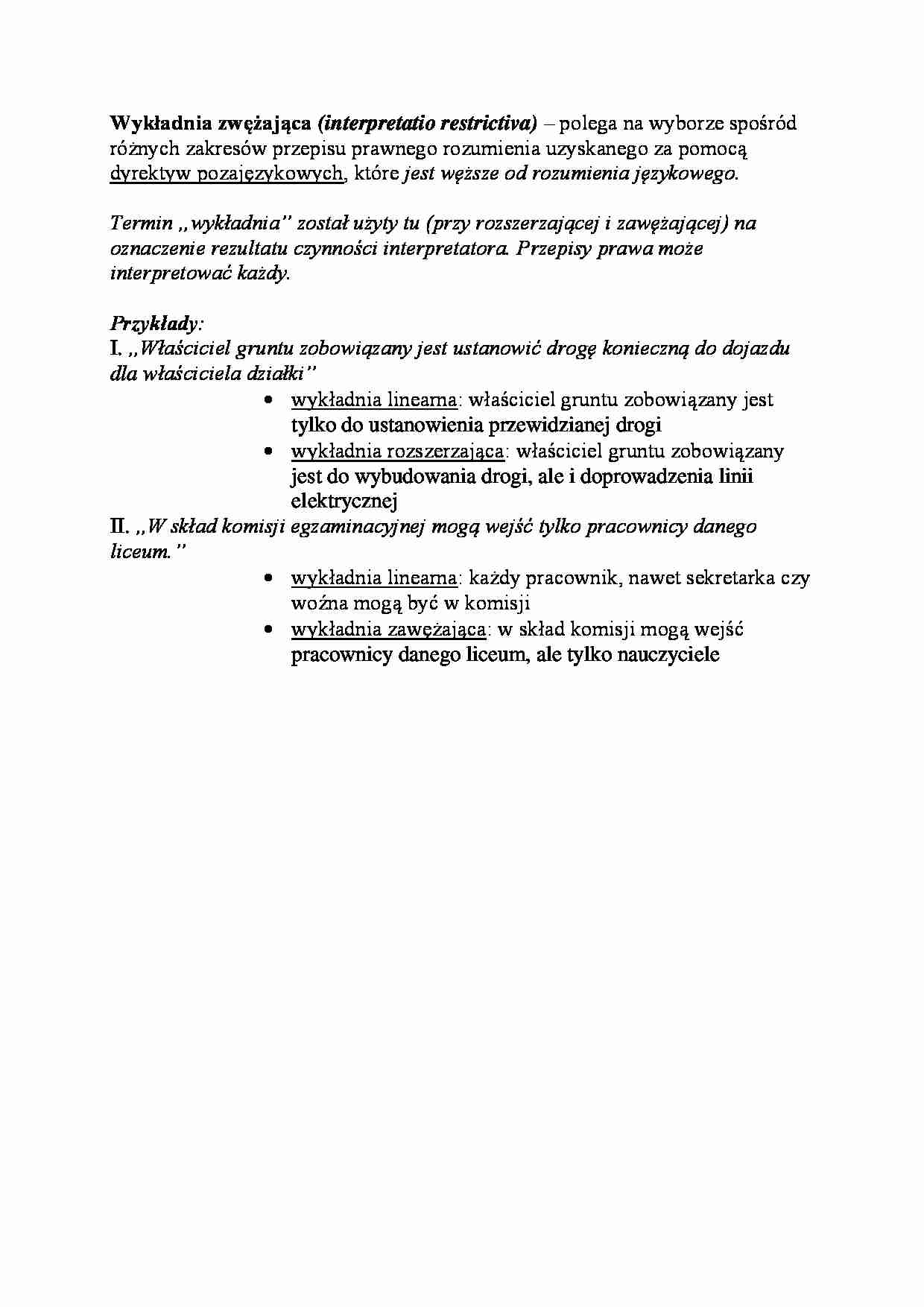 Wykładnia zwężająca - wykład - strona 1