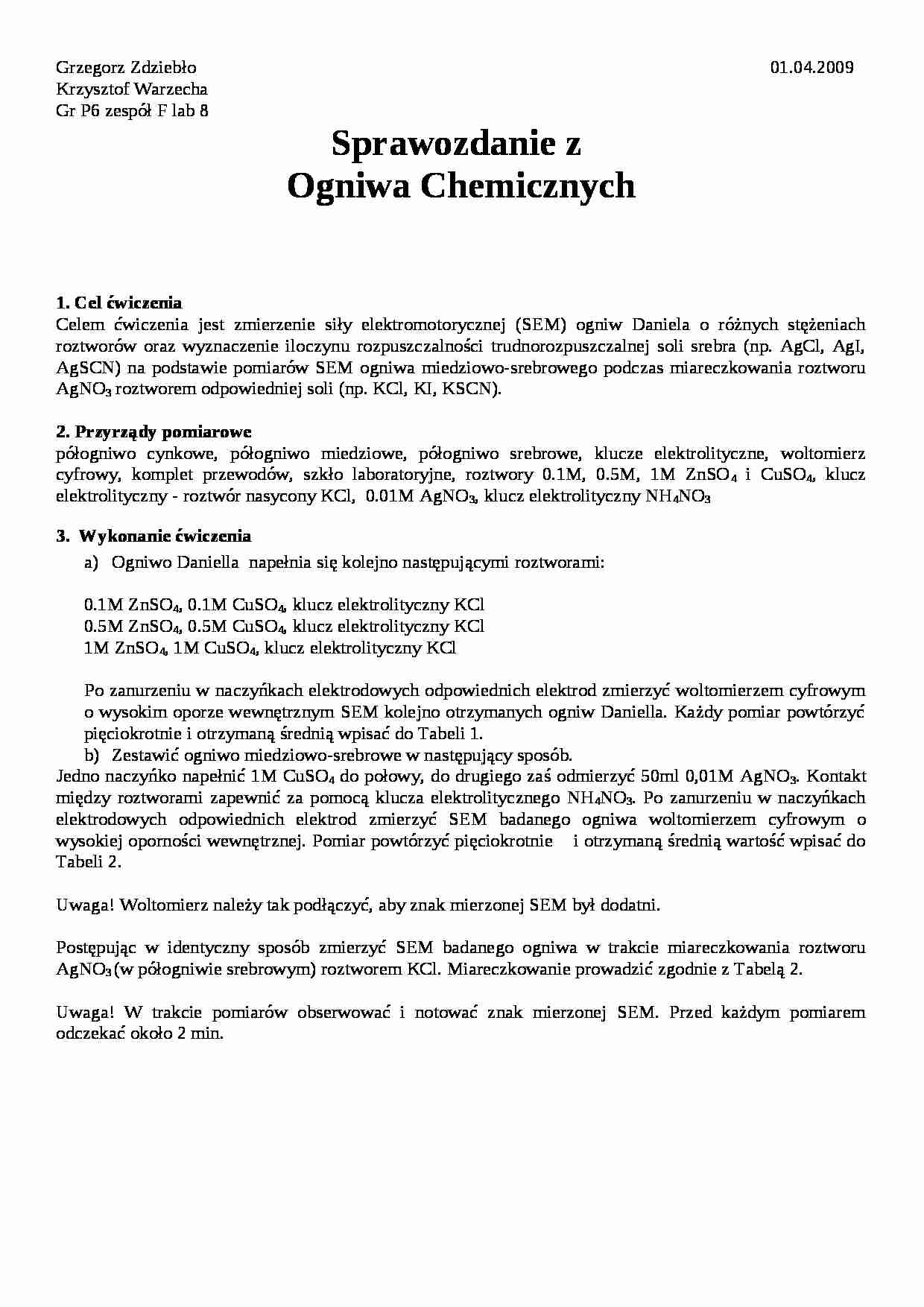Ogniwa chemiczne - omówienie - strona 1