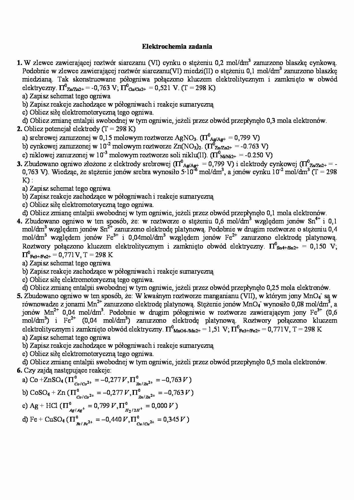 Elektrochemia - zadania - strona 1