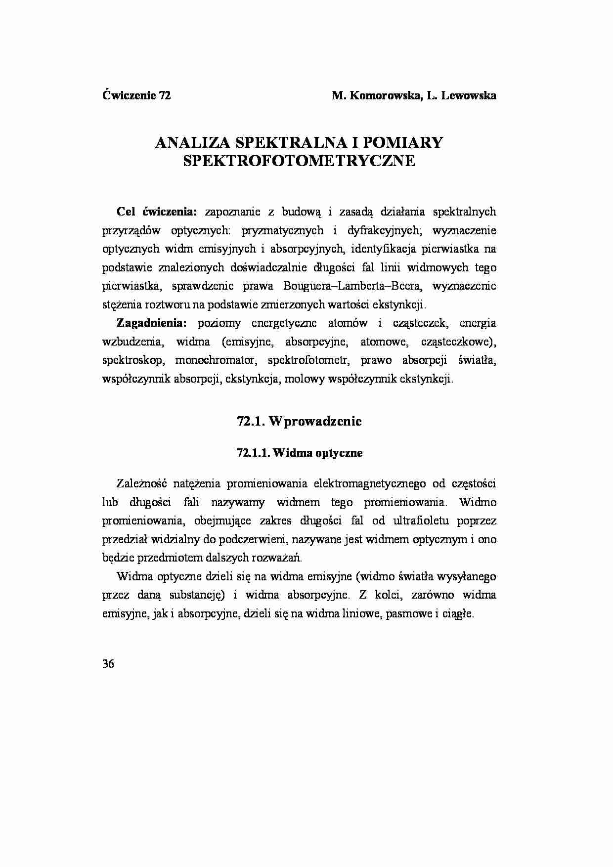 Chemia fizyczna - metody pomiarowe widm - strona 1