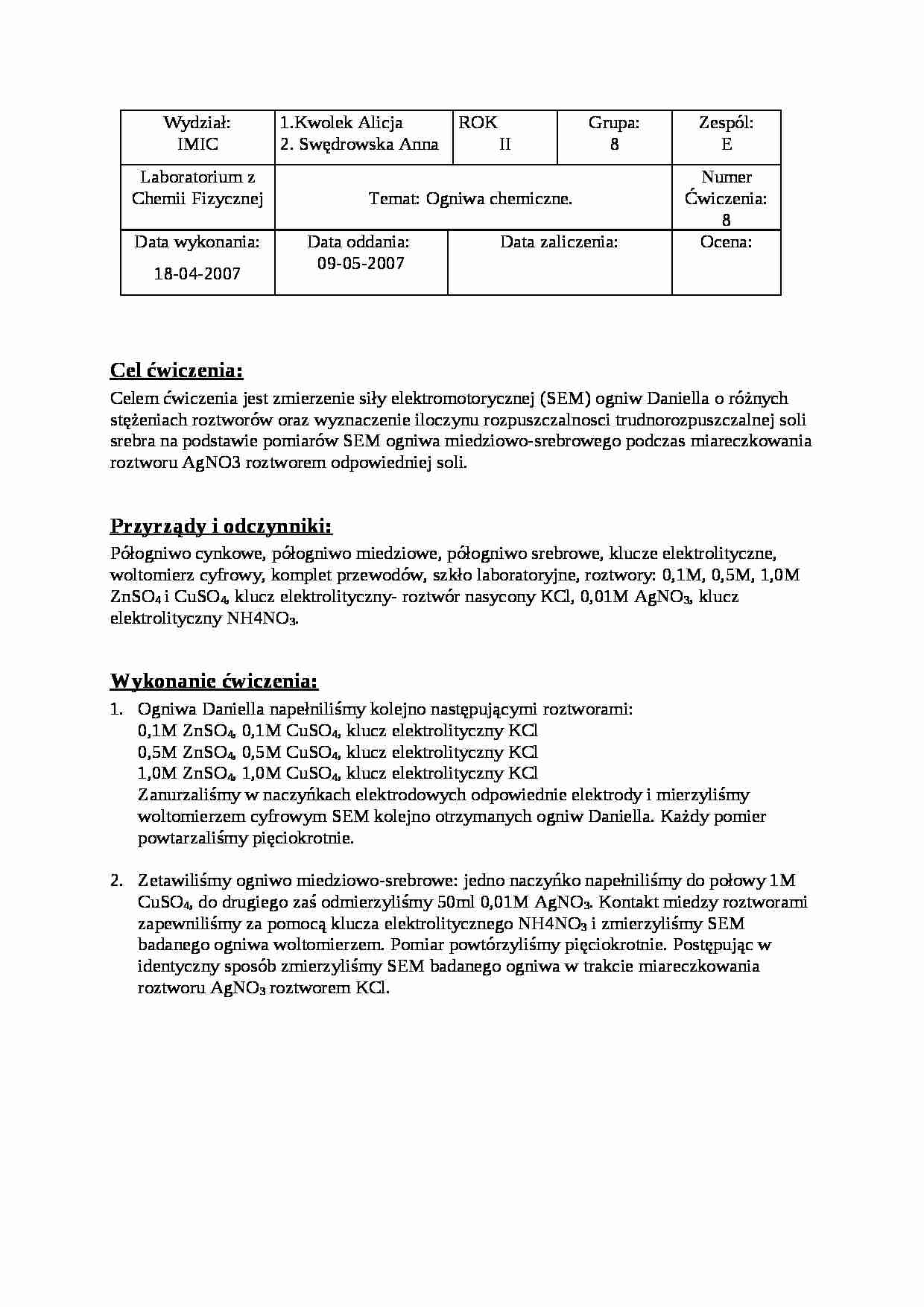 Chemia fizyczna - ogniwa chemiczne - omówienie - strona 1