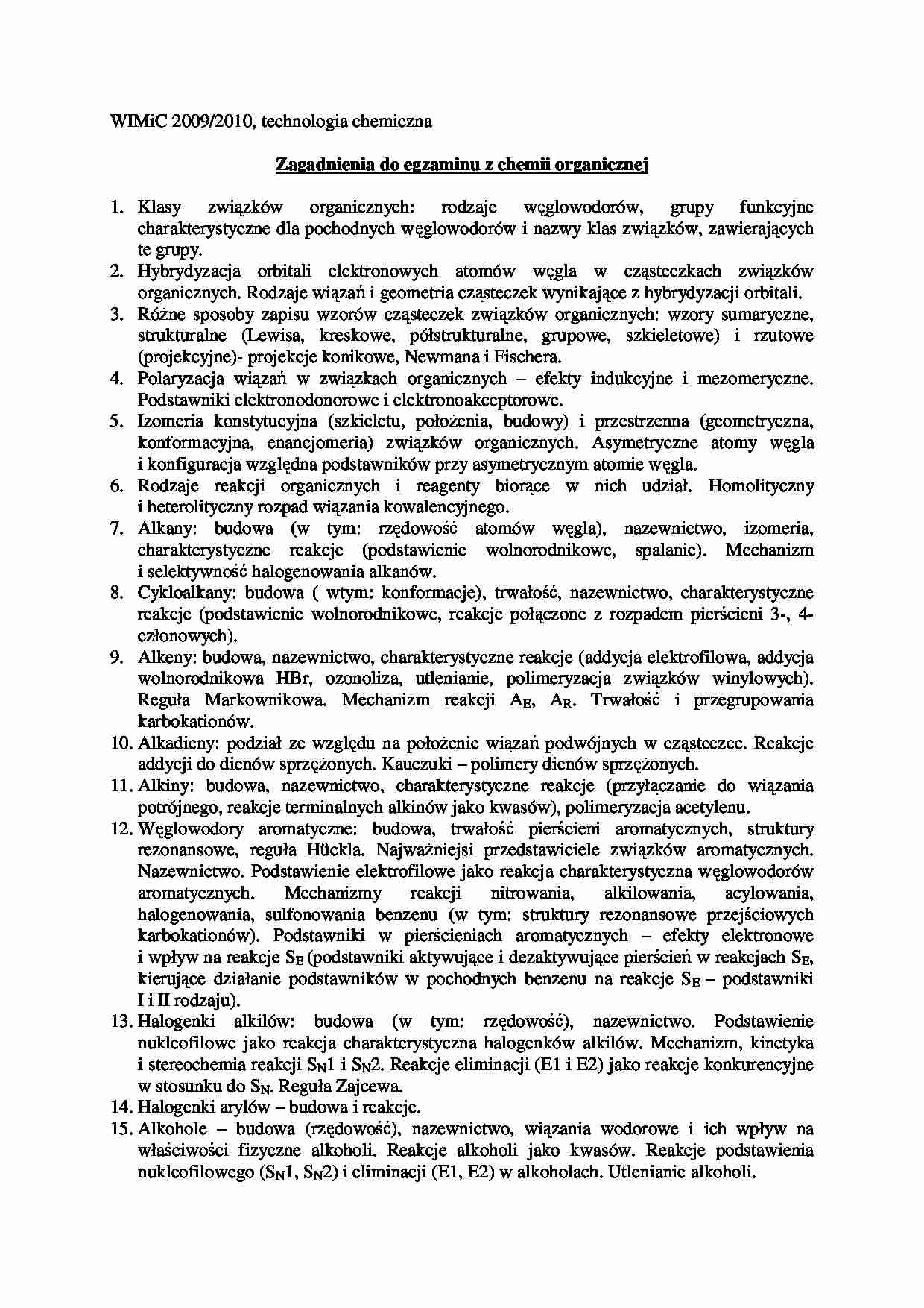 Chemia organiczna - technologia - egzamin - strona 1