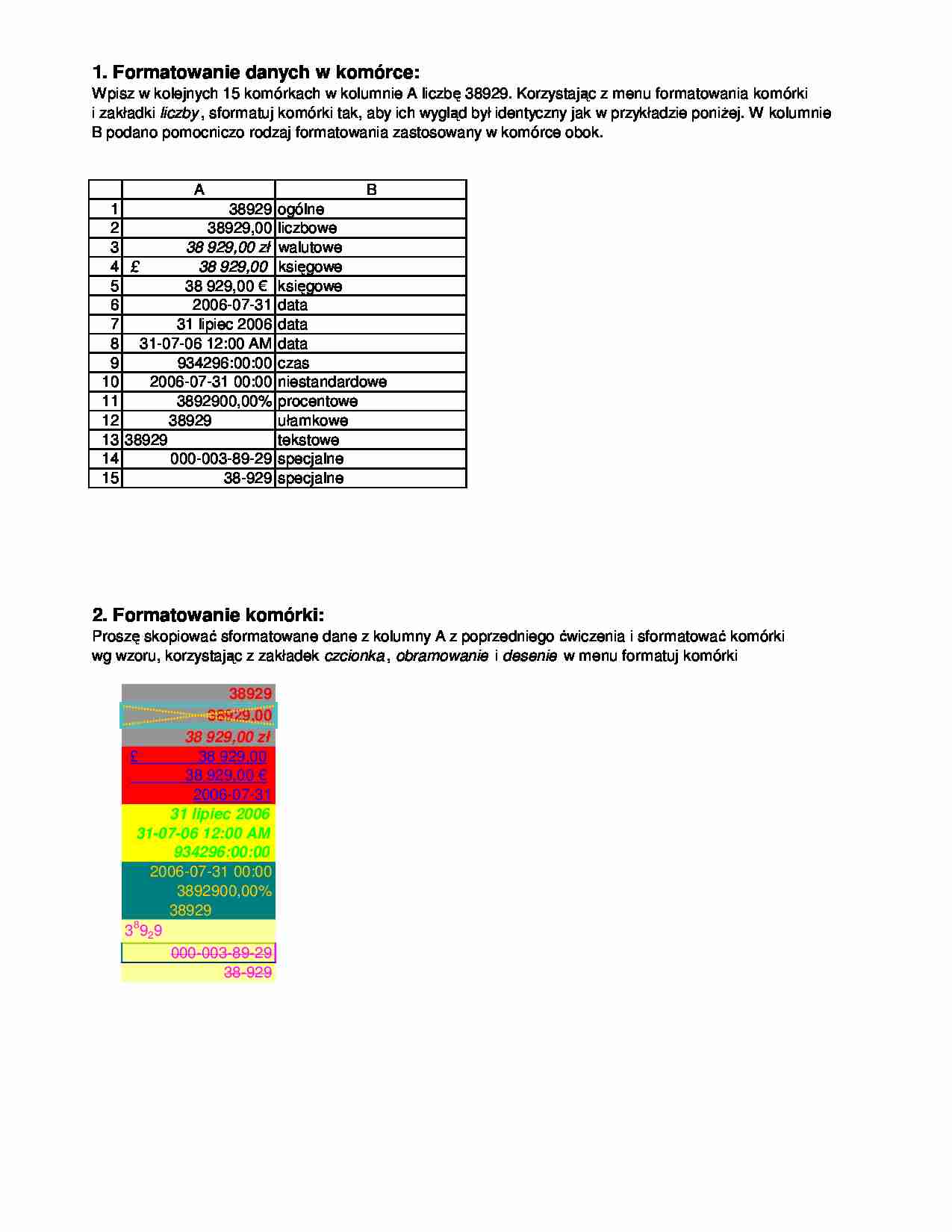 Excel - formatowanie tekstu - omówienie - strona 1