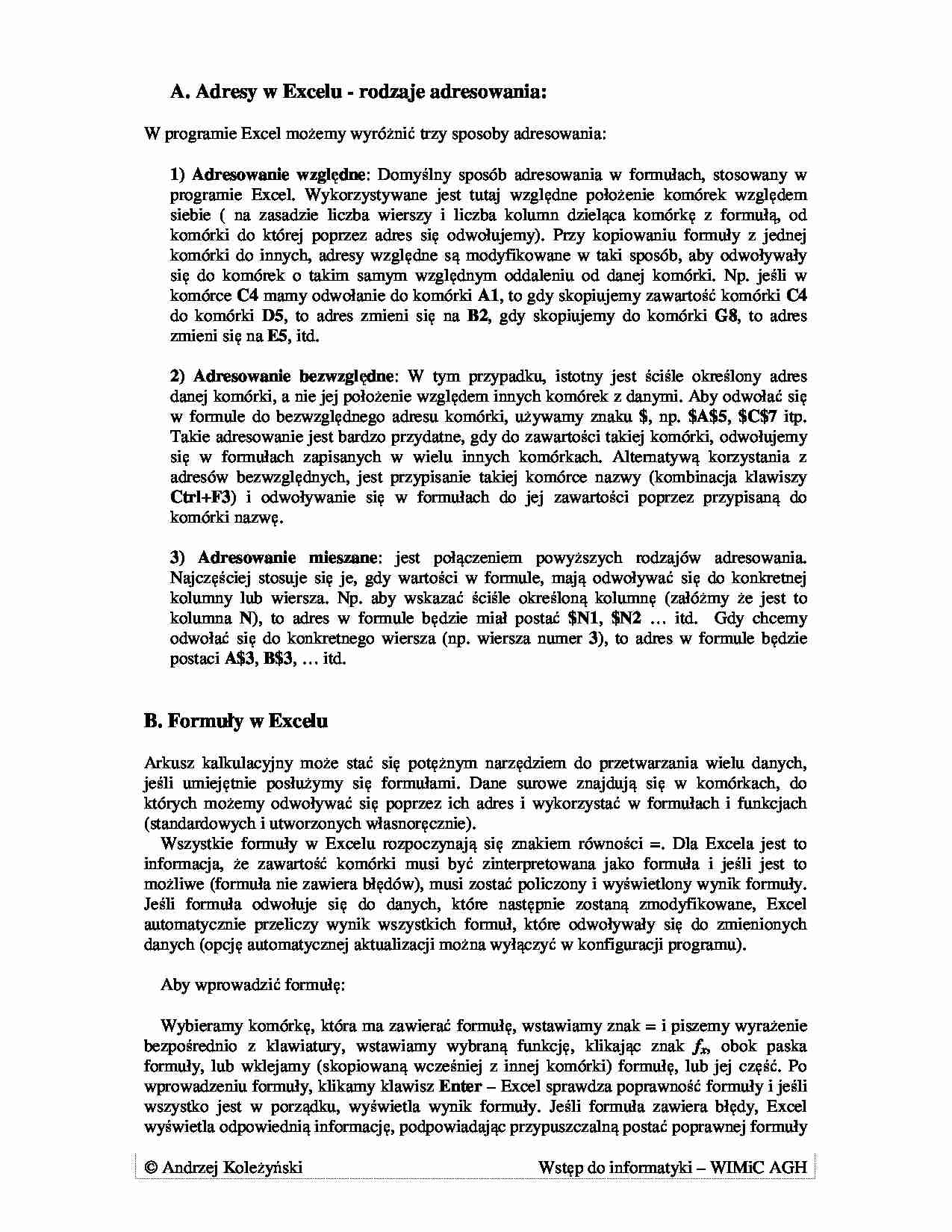 Excel - formuły i funkcje - omówienie - strona 1