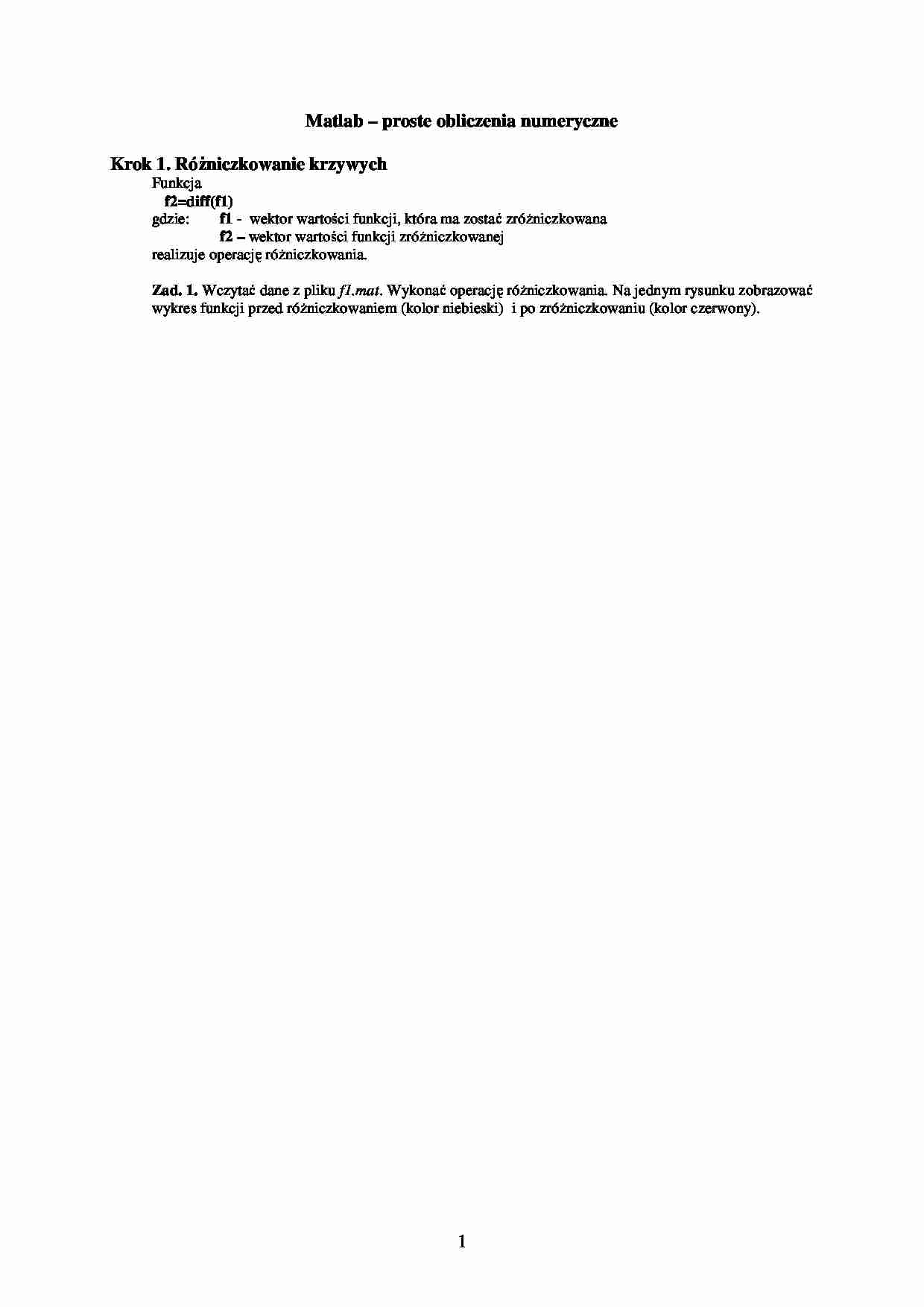Matlab metody numeryczne - omówienie - strona 1