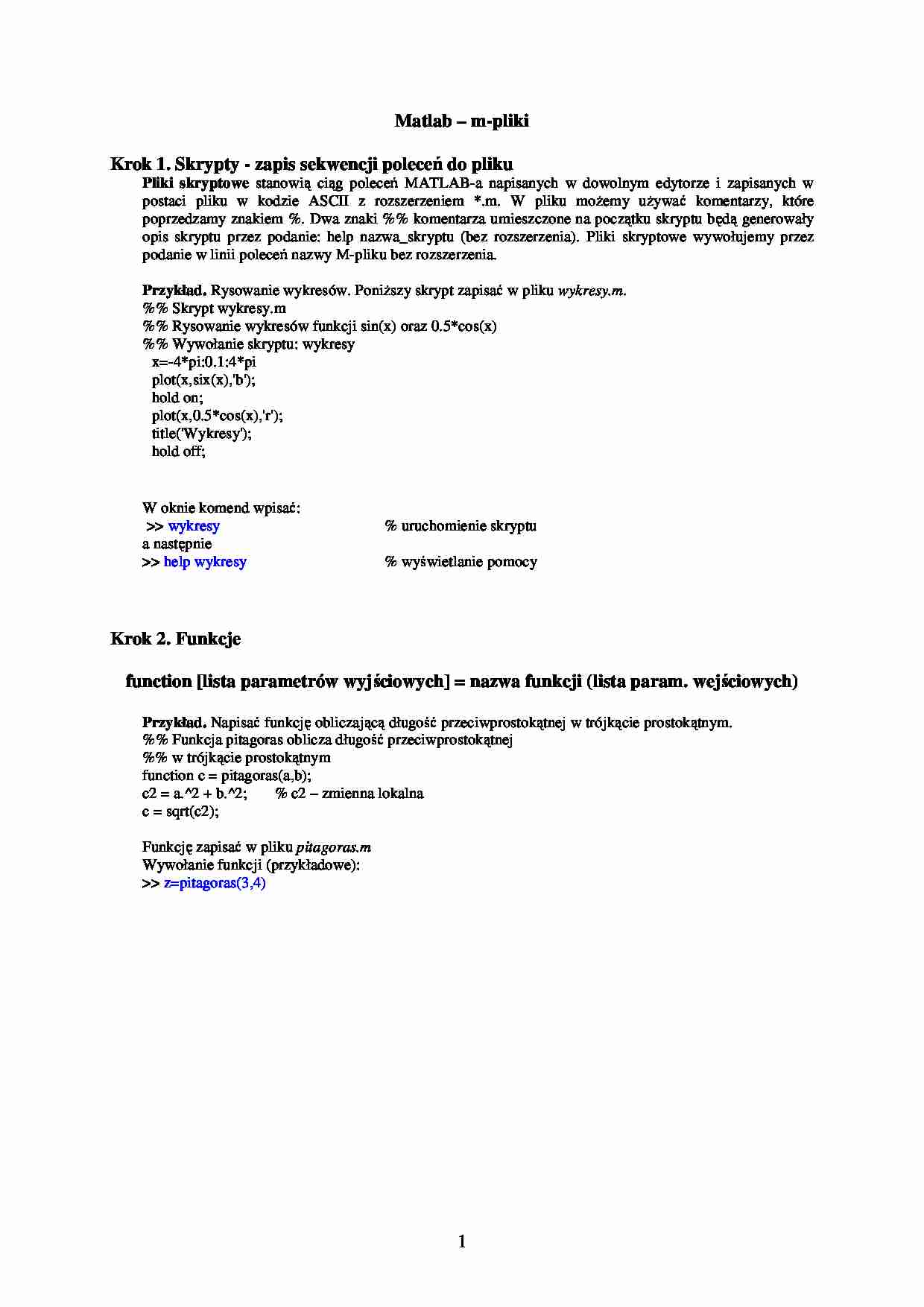 Matlab m-pliki - omówienie - strona 1