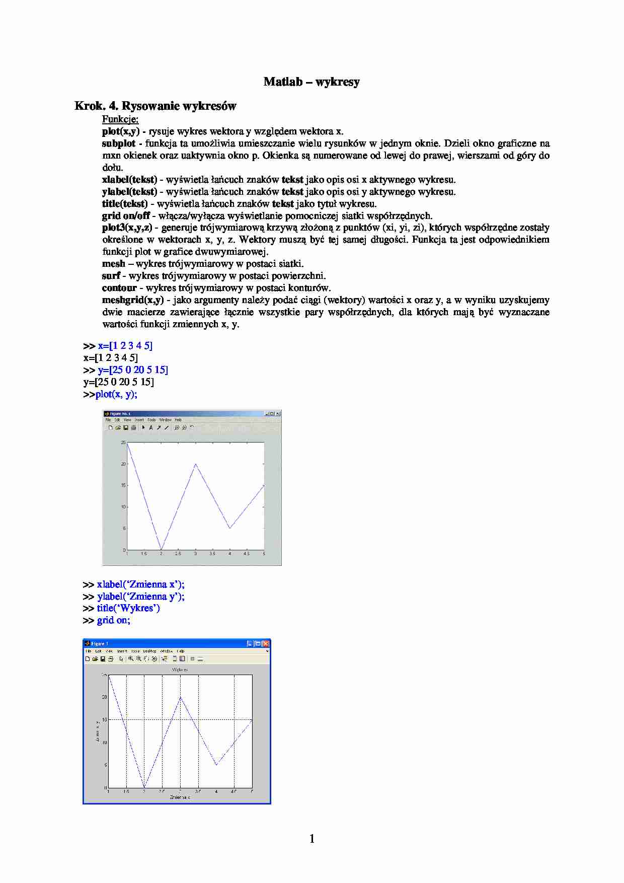 Matlab wykresy - omówienie - strona 1