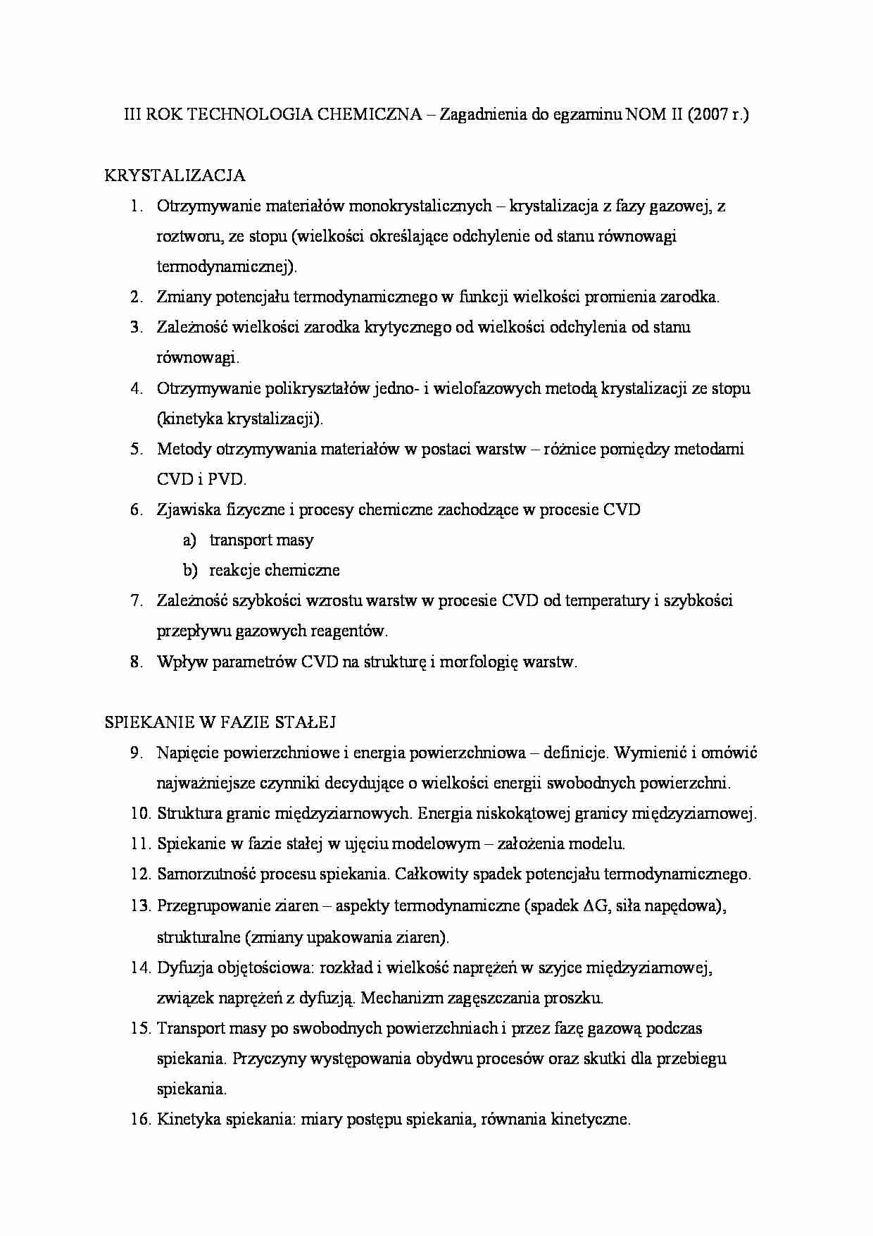 Technologia chemiczna - zagadnienia - strona 1